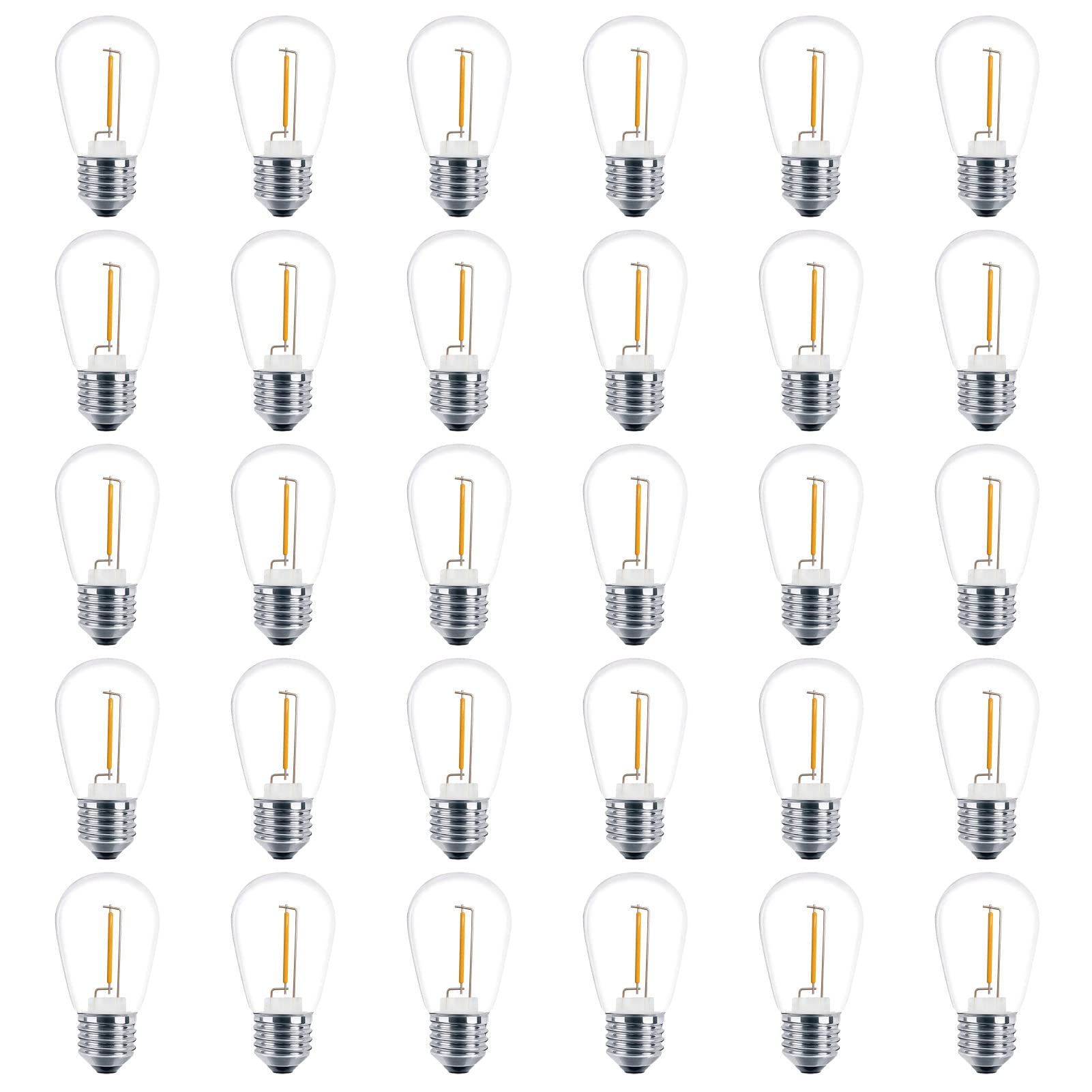 Meconard 30 Pack S14 Edison String Light Bulbs, 1 Watt Replacement Bulbs For Outdoor String Lights, Low Wattage Shatterproof Led