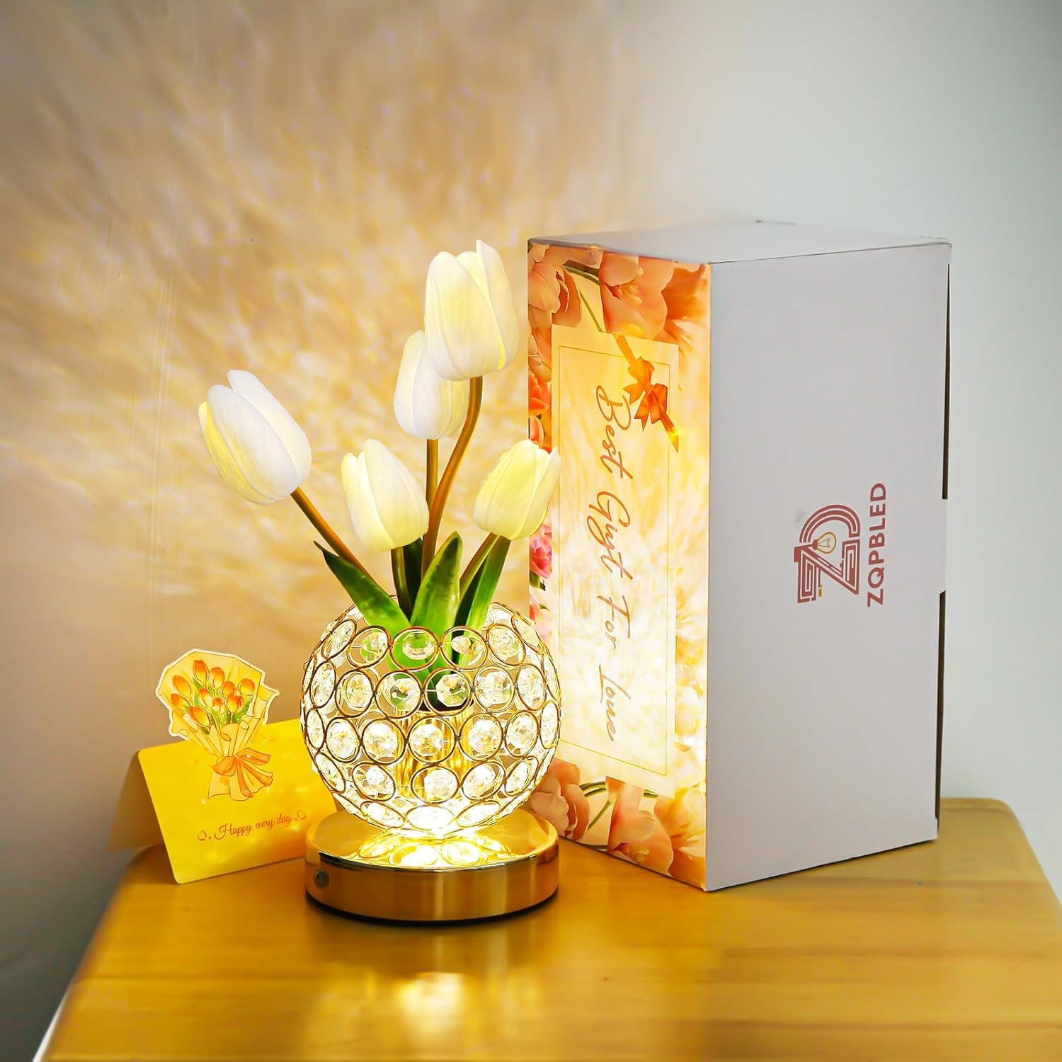 Zqpbled Birthday Gifts For Women/Mom Table Lamp  3 Color Crystal Flower Bedside Lamps Infinitely Dimming With Usb Charge Small Night Light Nightstand Touch Lamp For Bedroom (A-White)