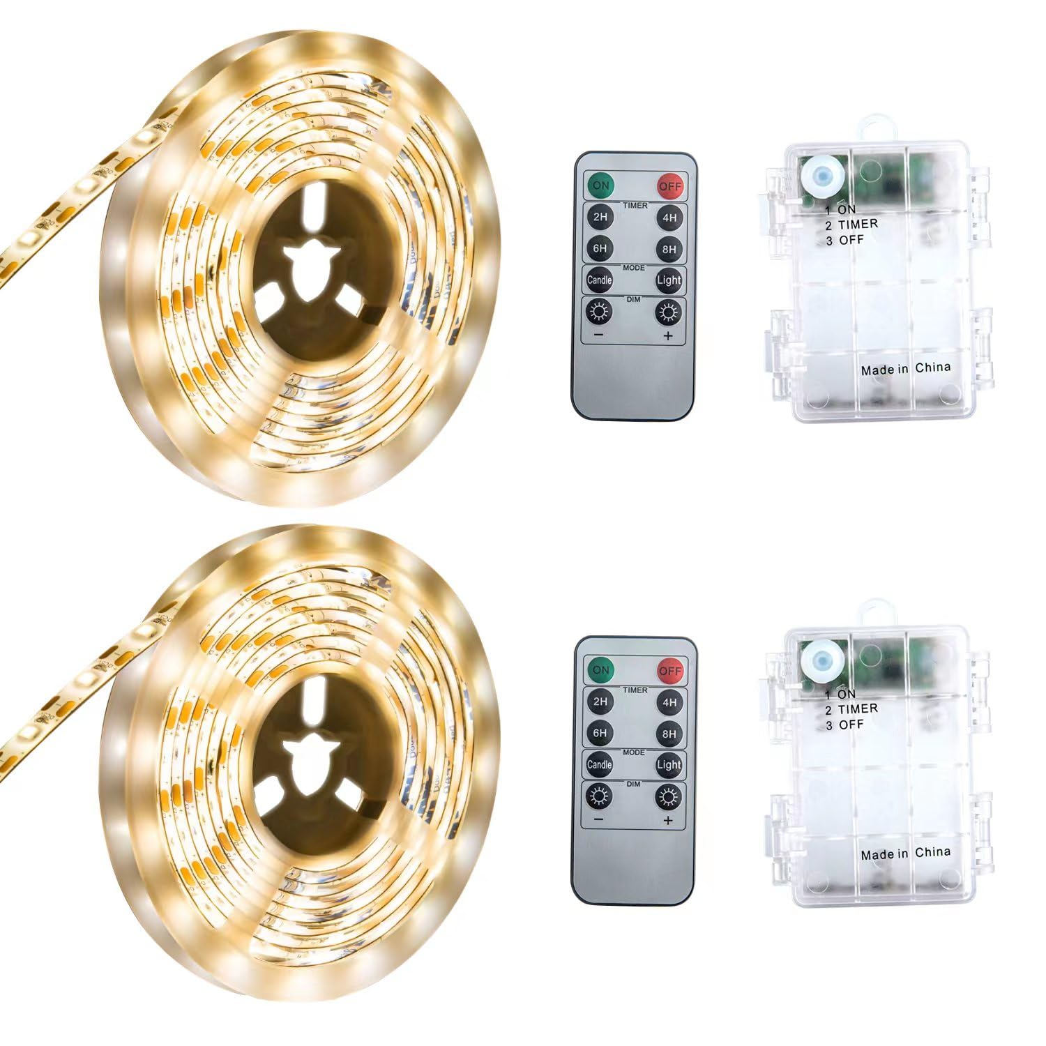 Marreal Battery Powered Led Strip Lights, Warm White, With Remote, 13.2Ft, 240Leds Dimmable, Timer, Cuttable Suitable For Bathroom, Fish Tank, Marriage, Kitchen, Waterproof.