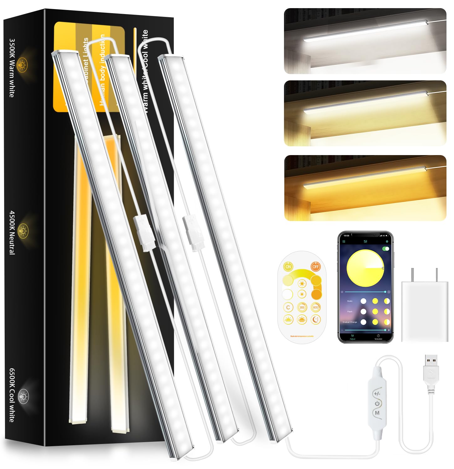 CZYJPRL Dimmable 12 Inch Ultra Thin Under Cabinet Lighting, Under Cabinet Lights Plug in, Multi-Color Super Bright LED Lights Ba
