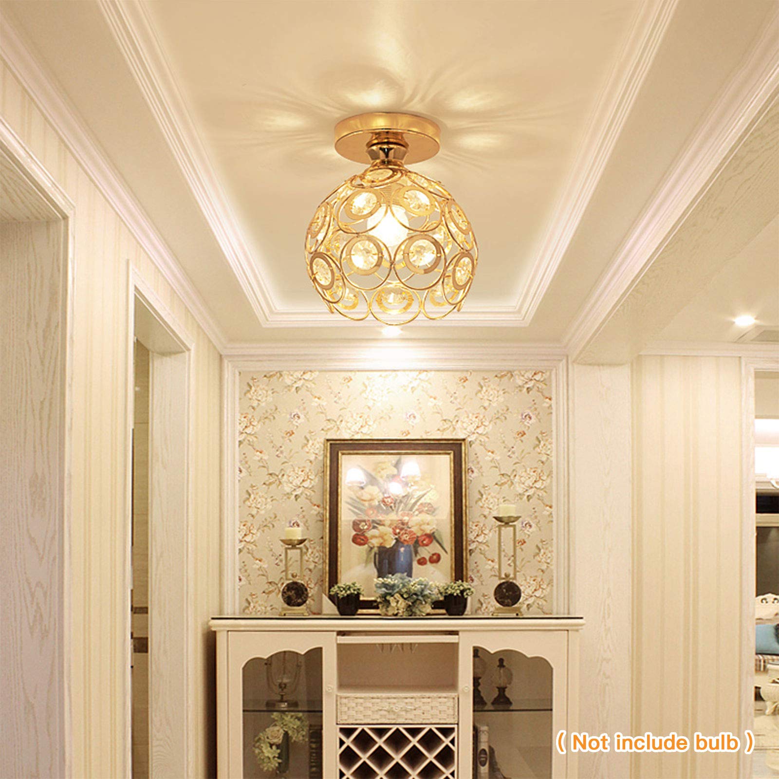 Zevnico Gold Mini Chandelier, Crystal Semi Flush Mount Light For Hallway Foyer Indoor Decor