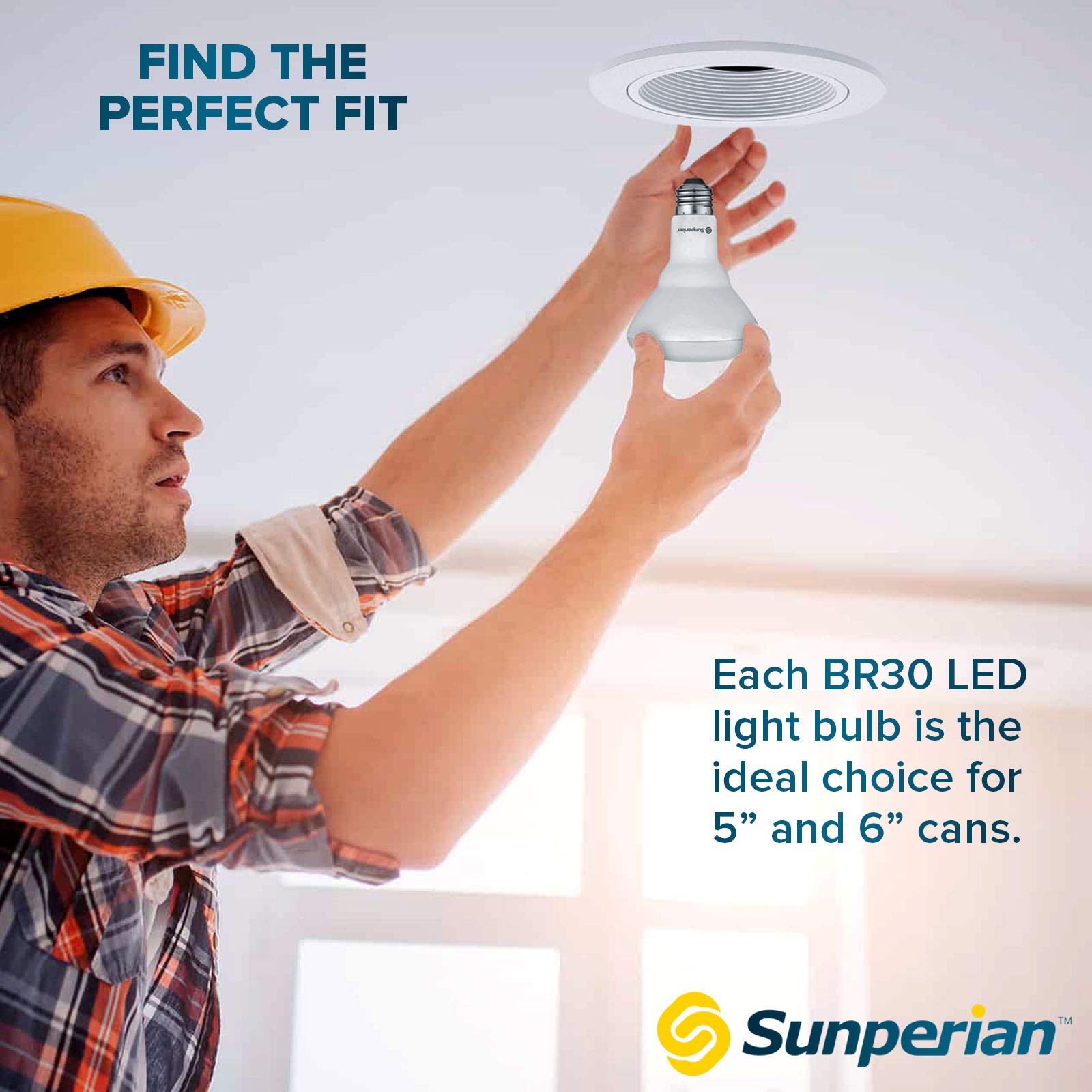 SUNPERIAN BR30 LED Bulb, 8.5W=65W, 4000K Cool White, Dimmable, 800 Lumens, 6 Pack, E26 Base