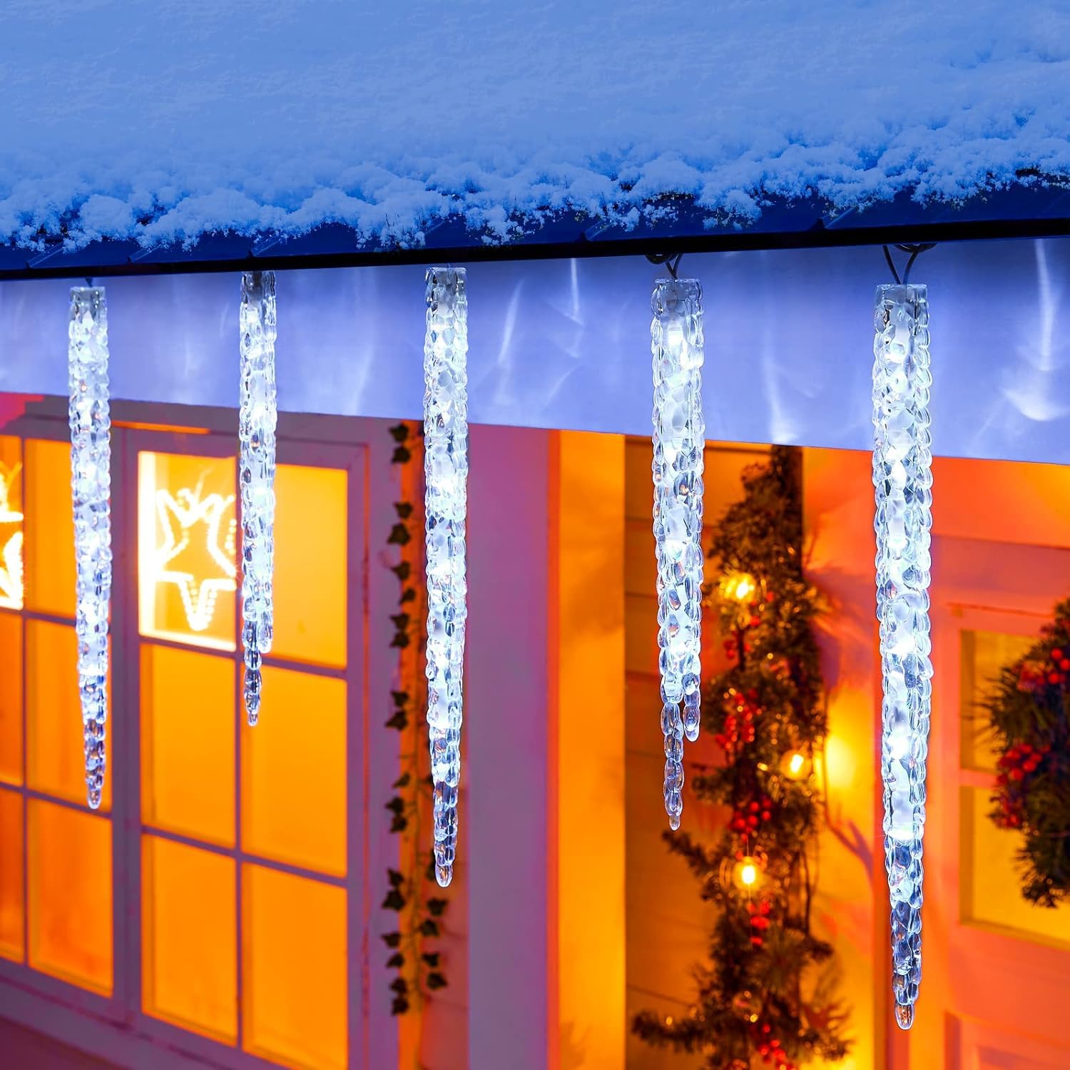 Brightown Icicle Lights Outdoor 100 LED 20 Tubes 13.5ft Waterproof Cool White Remote Model JT-EL/FC300V0400-l3