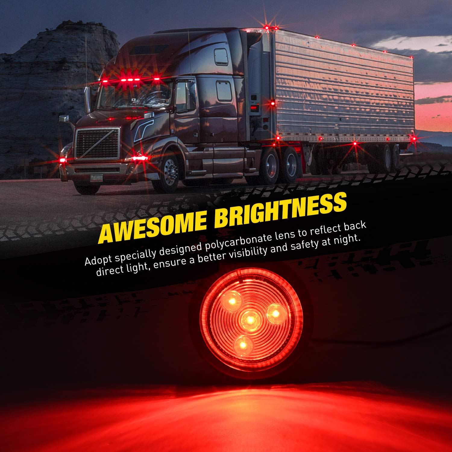 Nilight 5PCS Red Round Trailer LED Marker Clearance Light 4 LED Flush Mount with Plug Grommet Pigtail Hardwired for Trailer Truc