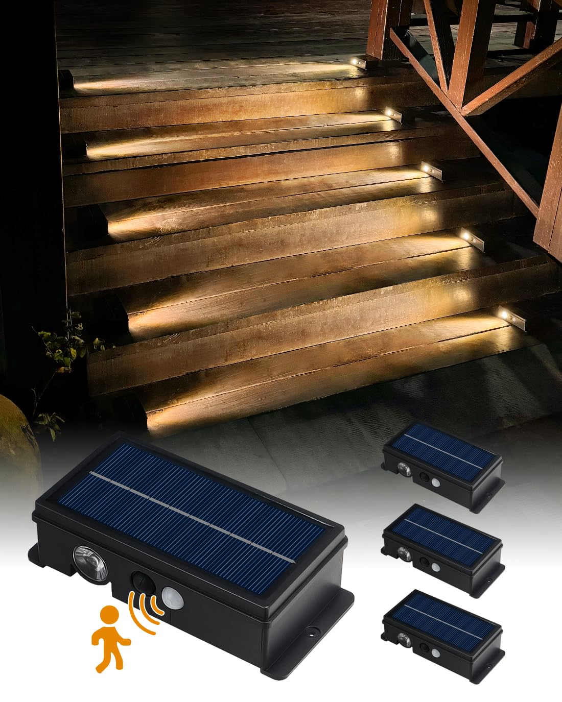 Solar Step Lights for Outside Motion Sensor Solar Pathway Light Outdoor Waterproof 5 Modes for Stair, Deck, Walkway Warm White 4