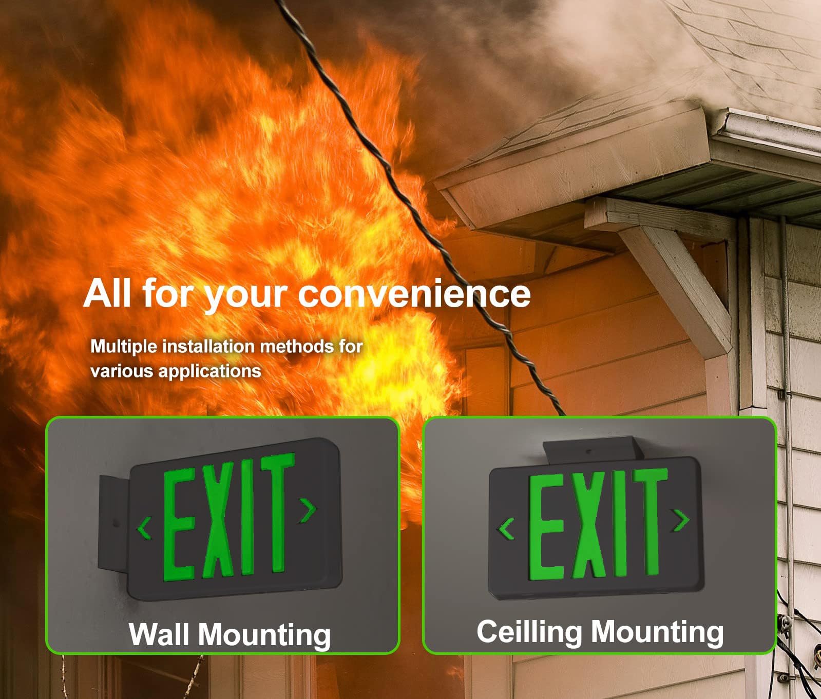 Cm Mzy Black Housing, Green Double Face Emergency Sign With Battery Backup, Ul Certified, Us Standards, Emergency Light, Ac 120/
