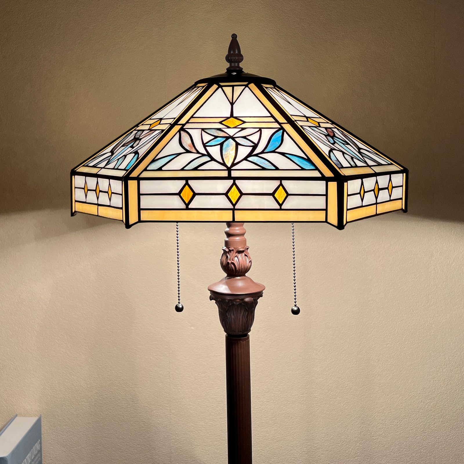 Capulina Tiffany Floor Lamp 2-Light 16X16X63 Inches Mission Hexagon Style Stained Glass Standing Reading Light For Living Room B