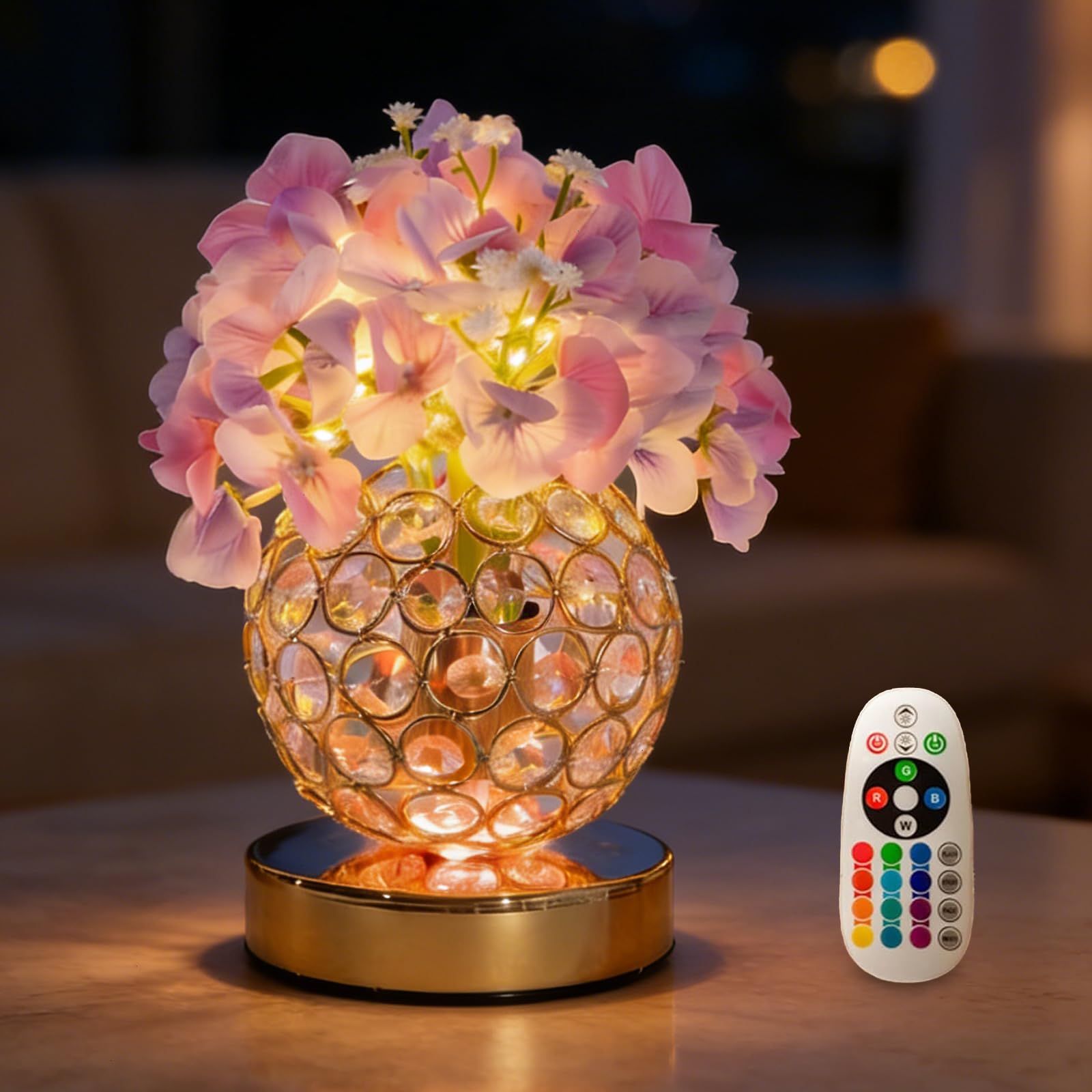 VEEKI Hydrangea Flower Lamp with Remote, Rechargeable 16 Colors Changing Artificial Flower Table Lamp with 4 Modes, Dimmable Tou