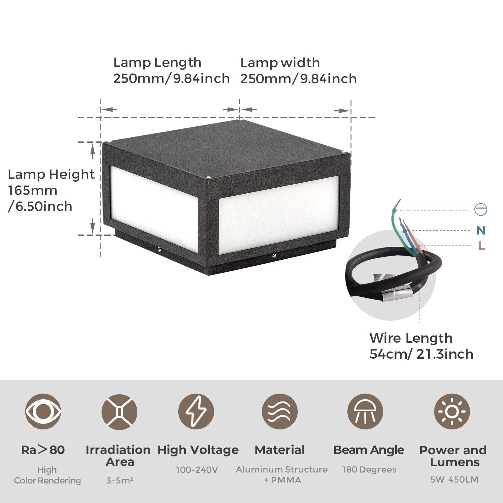 Mvbt Led Outdoor Post Light - Gray Aluminum Deck Cap Lantern For Patio & Garden, Ip65 Waterproof