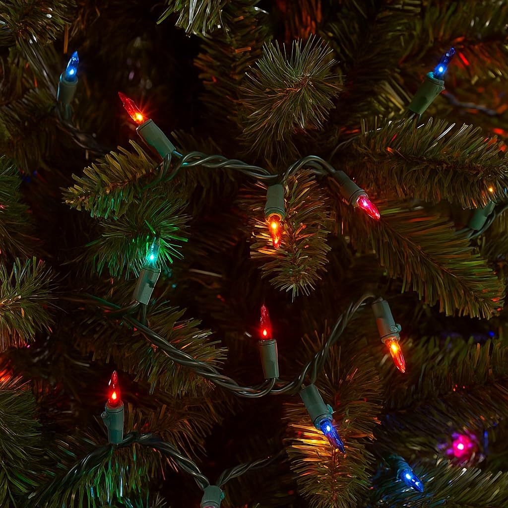 Novelty Lights 50 Light Mini String Light Set, Indoor/Outdoor, Green Wire, 11 Long, Multicolor, UL Listed