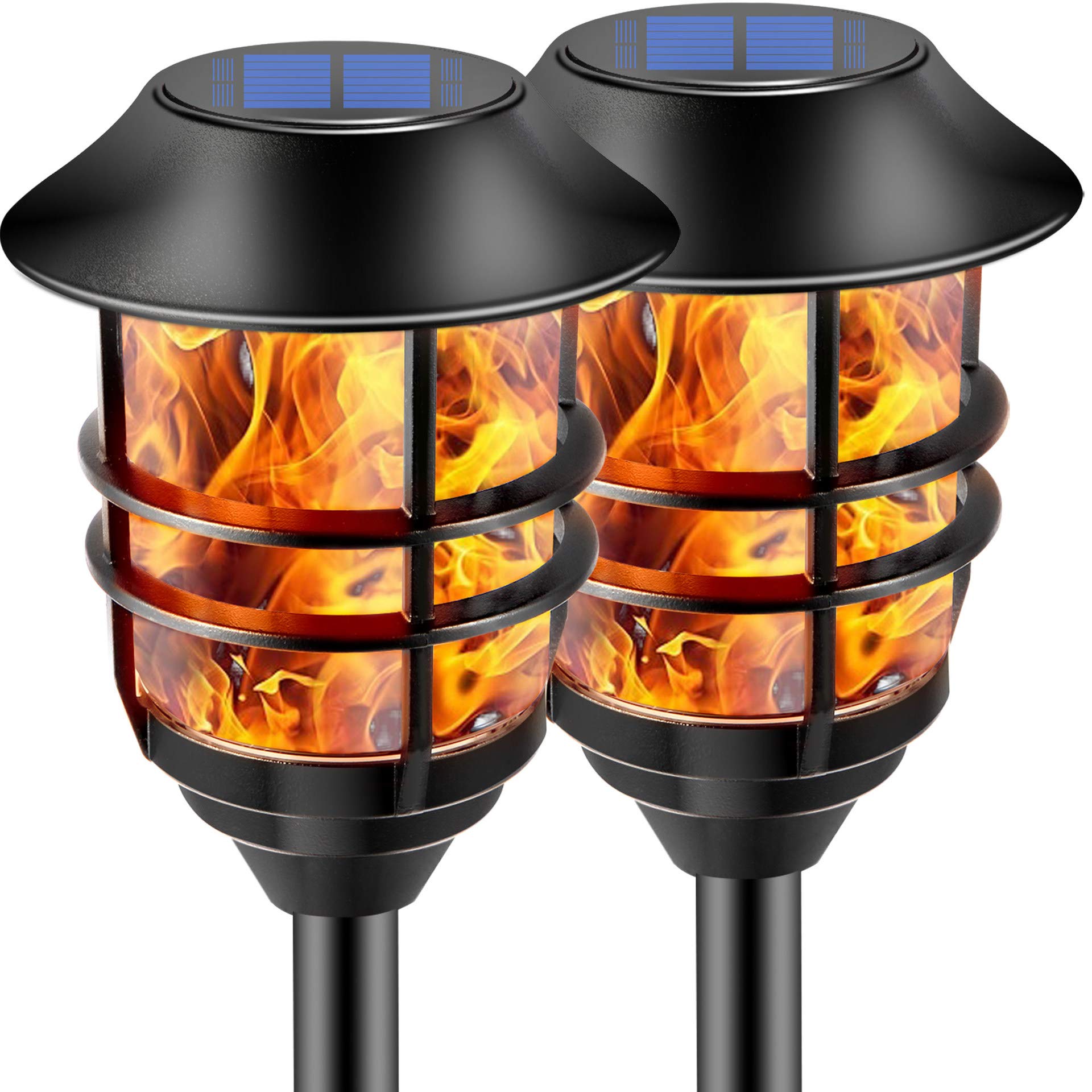 ZOOHAR Solar Outdoor Lights,Extra-Tall Solar Torches with Flickering Flame 2-Pack Waterproof Garden Lights,Stainless Steel Pathw