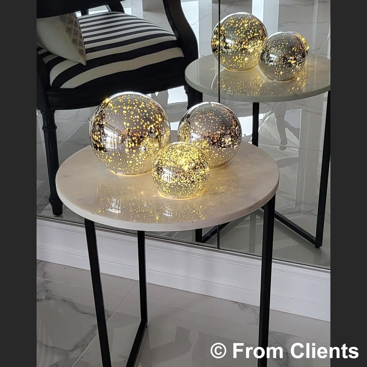 Kaowod Lighted Mercury Glass Ball Table Lamp - 6 Inch Silver Orb with Timer, Battery Operated Night Light for Home Décor