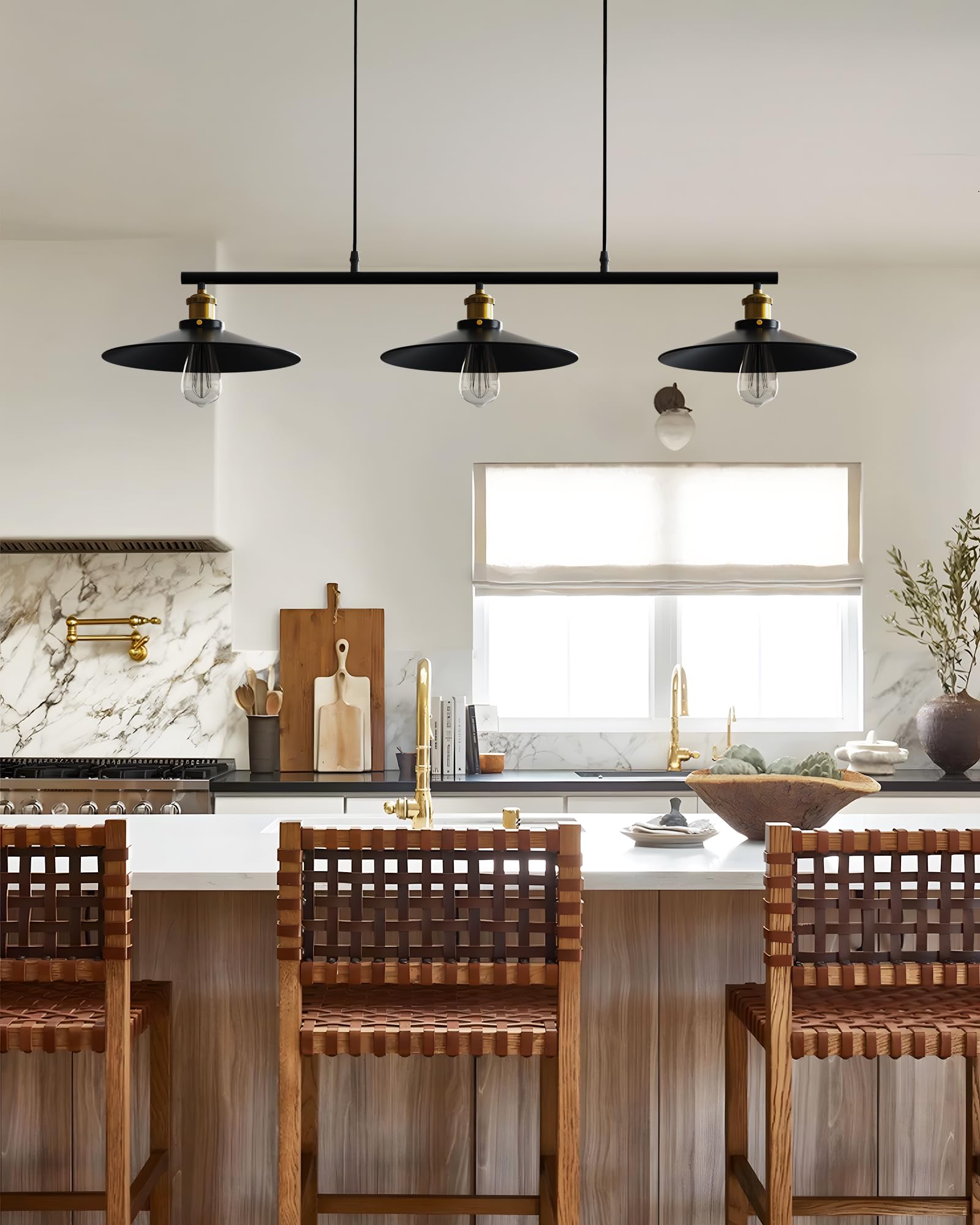 Winsoon Pendant Lights Kitchen Island: Kitchen Pendant Lighting Over Island 3 Lamps With Black Metal Shades - 3-Light Pool Table