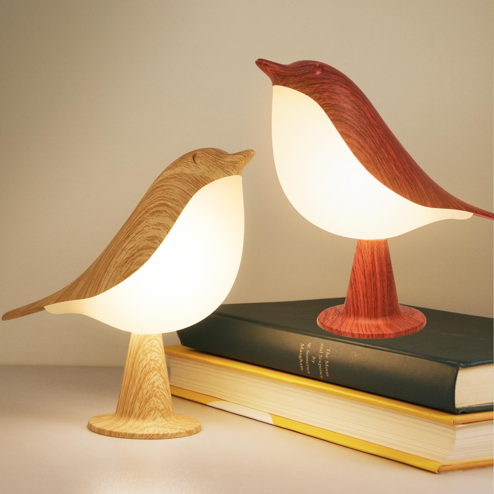 Deogos Table Lamp Combo, Small Rechargeable Cordless Lamps, 3 Color Temperatures, Adjustable Brightness, Maple + Red, Circular Base