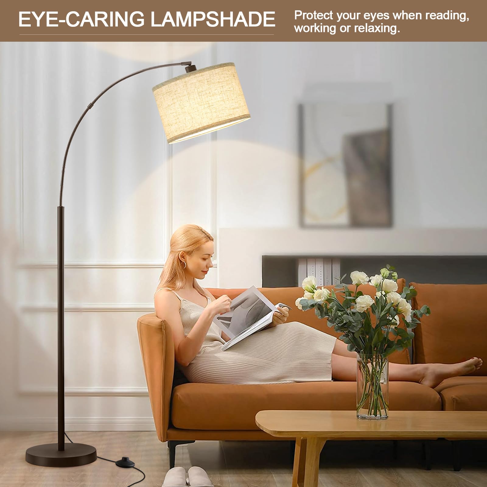Luvkczc 71'' Arc Floor Lamp For Living Room, Vintage Floor Lamp With Adjustable Lamp Head, Tall Pole Lamp With Foot Pedal Switch