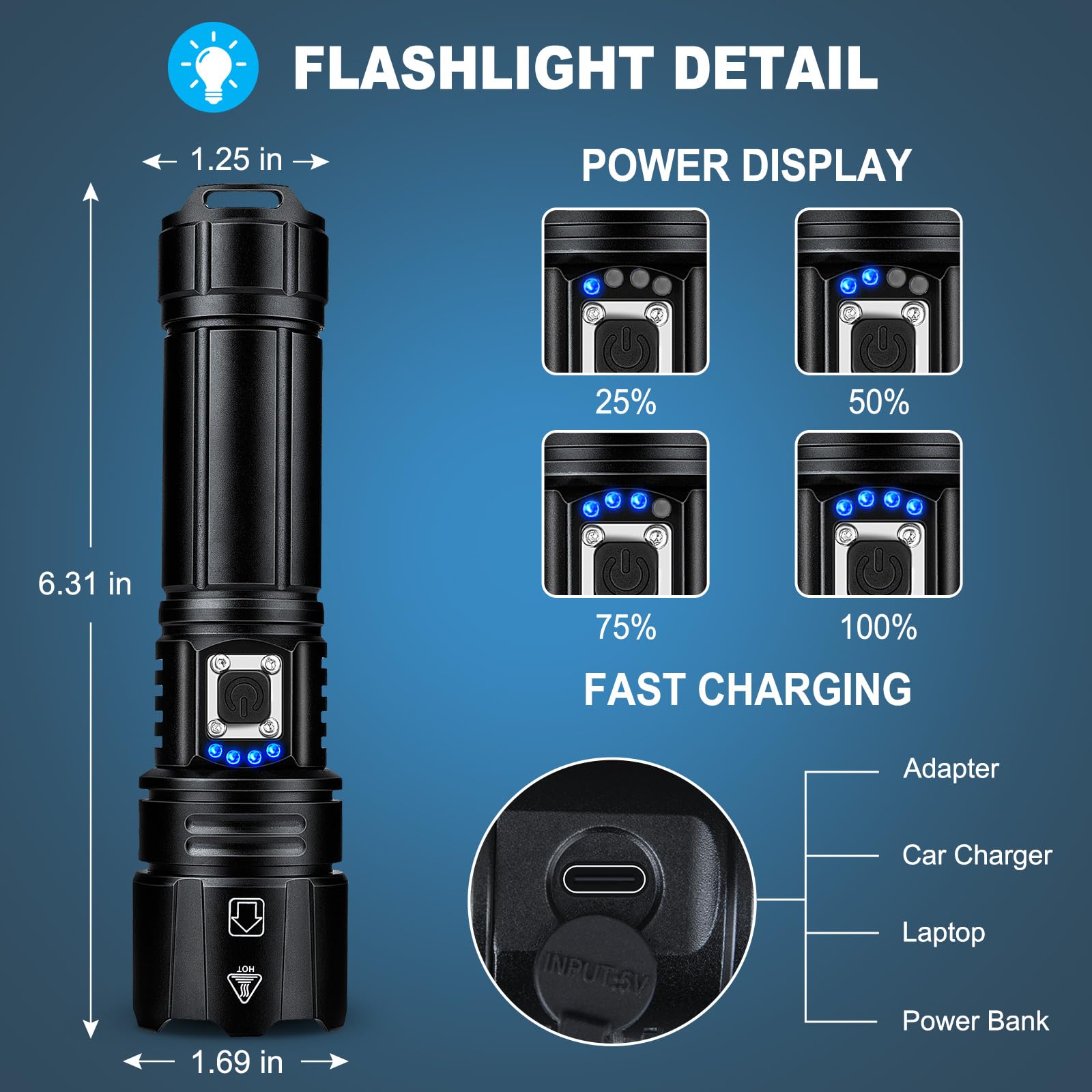 Flashlights High Lumens Rechargeable, 990000 Lumen Super Bright Flashlight 2 Pack, High Powered Led Flash Light With 5 Modes, Ip