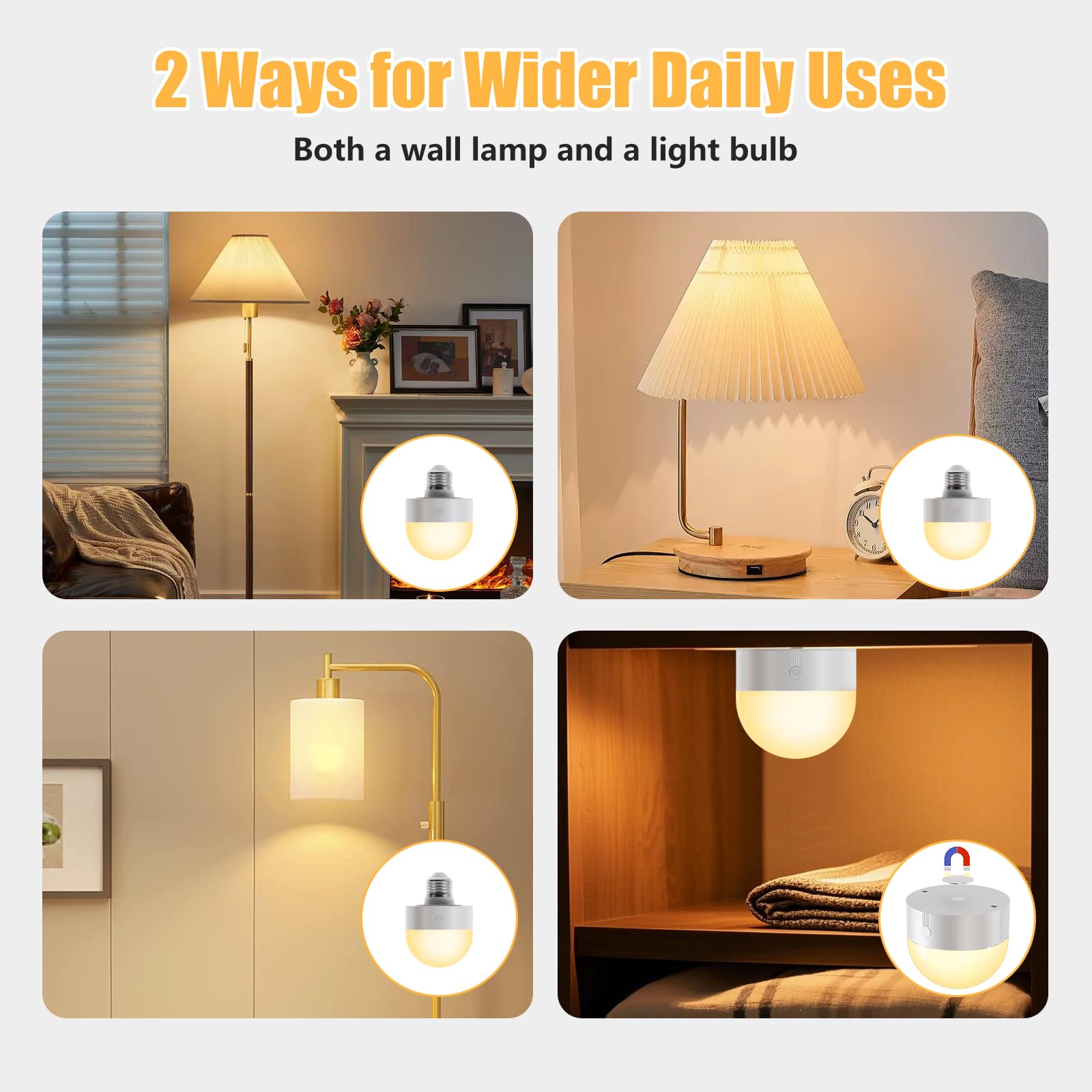 MXhme E26 Rechargeable Light Bulb with Remote & Timer, 3 Color Temps + 12 RGB, Battery Operated, Model RGBWW039, White