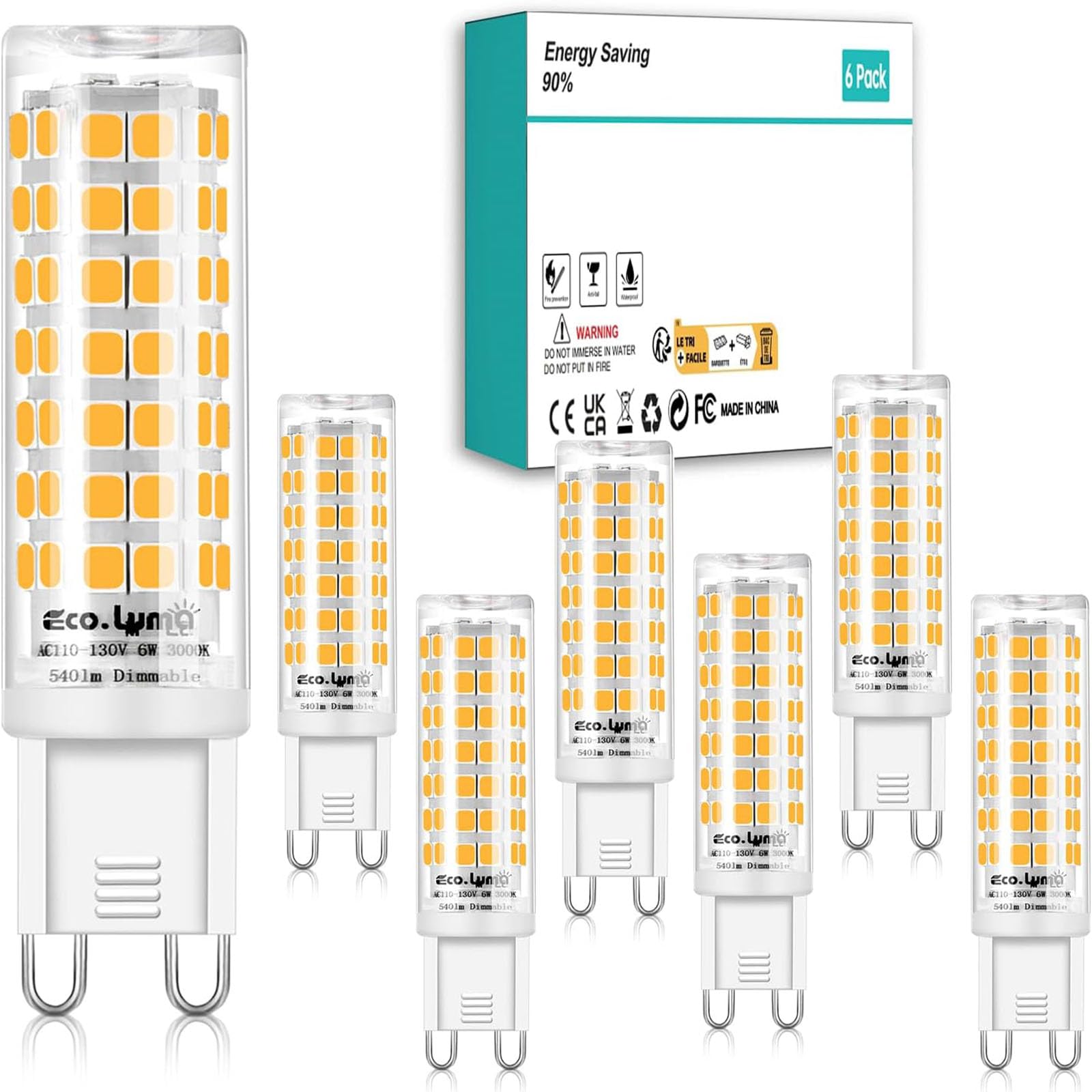 Eco.Luma G9 Led Bulb Dimmable, 6W T4 G9 Led Bulb 60 Watt Equivalent, 3000K Soft Warm White, 540 Lumens, G9 Bi-Pin Light Bulbs Fo
