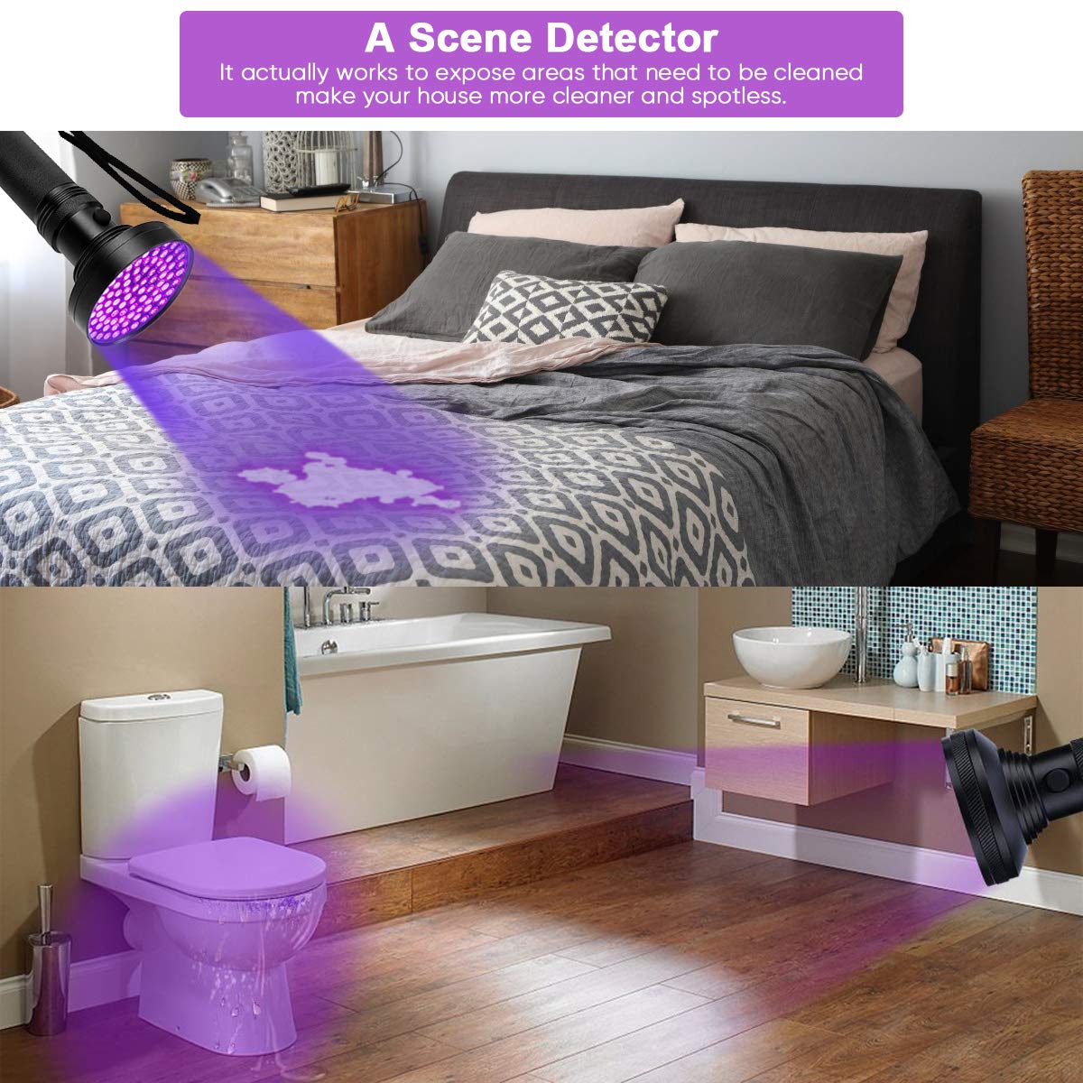 Black Light Flashlight, 100 Led 395 Nm Flashlights, Super Bright Ultraviolet Flashlight Professional Black Light Pet Urine Detector For Dog/Cat,Hunting Scorpions,Search For Bed