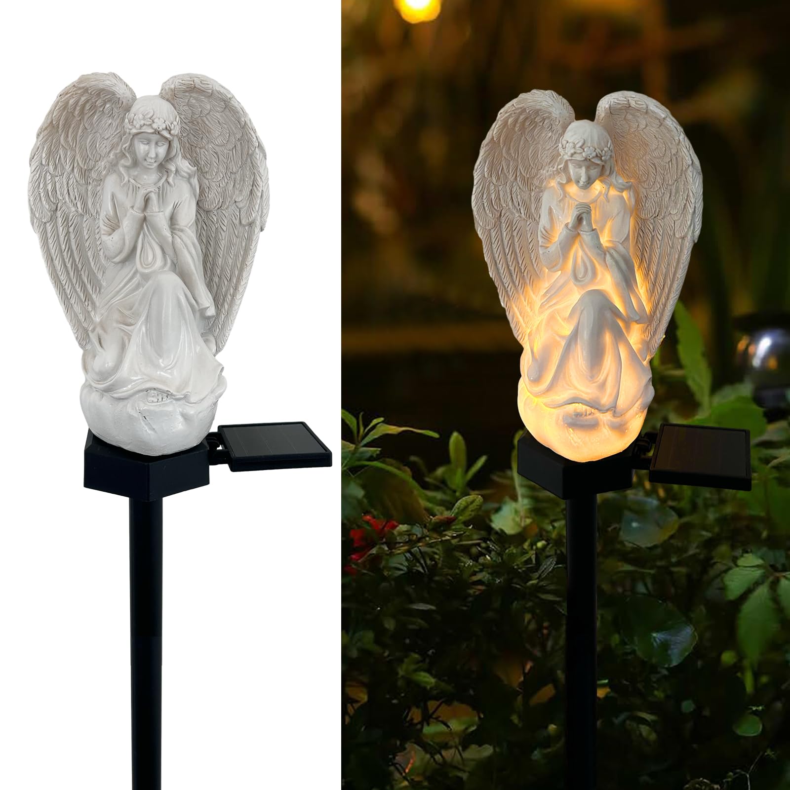 LAIAMER Solar Garden Angel Lights, Waterproof Outdoor Garden Angels Statue Decorations Angel Solar Lights for Cemetery Gravesite