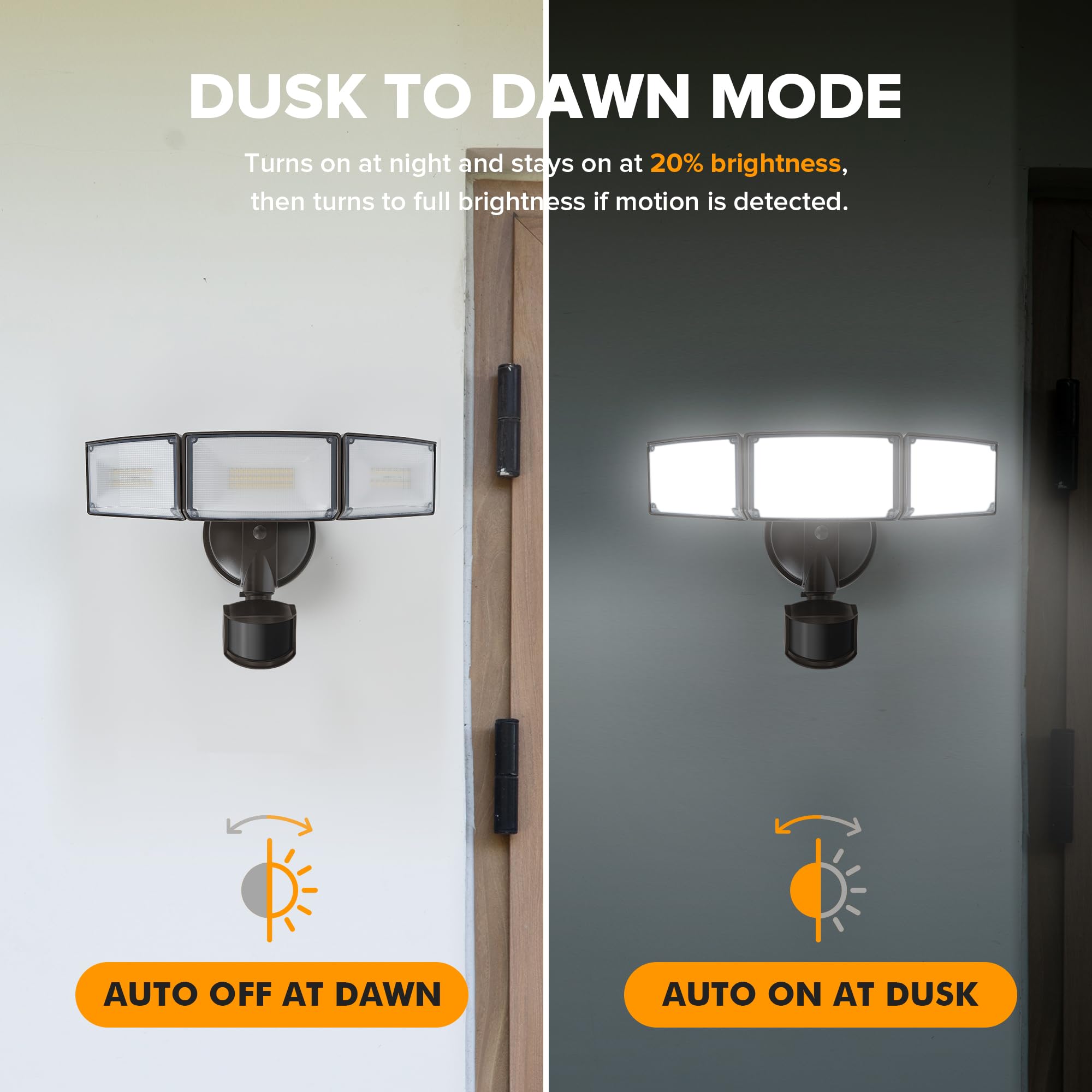 LUTEC 72W LED Security Light, 7500LM Motion Sensor, IP65 Waterproof, 3-Head Flood Light, Brown, Model 76328010xx