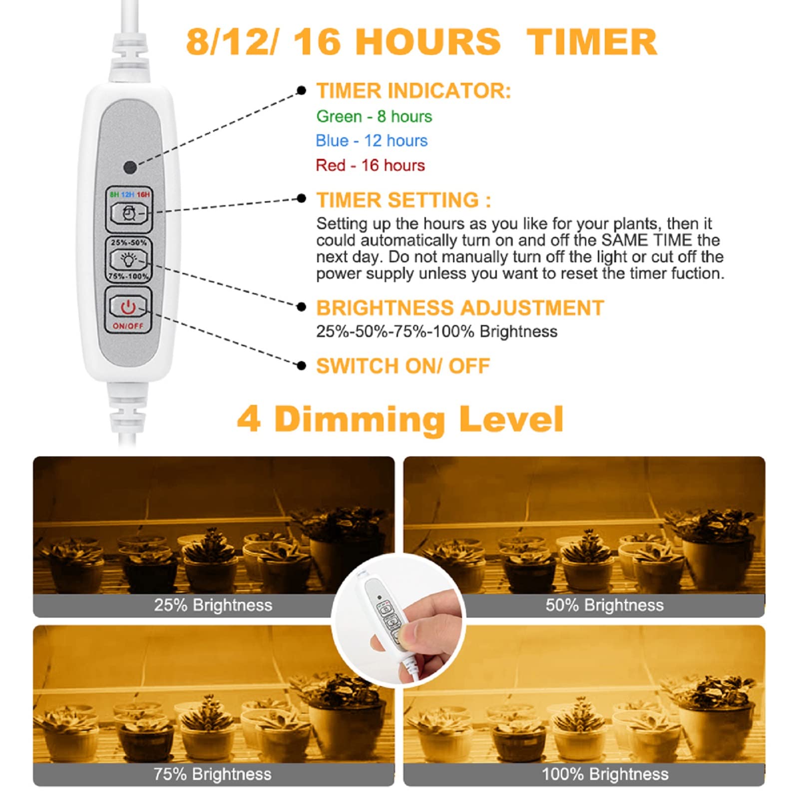 Mosthink LED Grow Light Strips Full Spectrum, Grow Lights for Indoor Plants with Auto On/Off Timer 8/12/16 Hours,4 Dimmable Leve