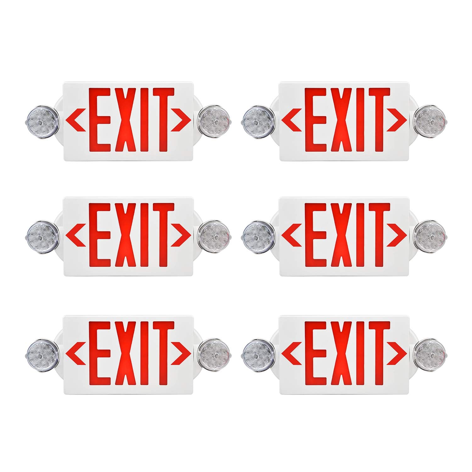 AKT LIGHTING Emergency Exit Light, Adjustable LED Heads, 6 Pack, Red, UL Certified