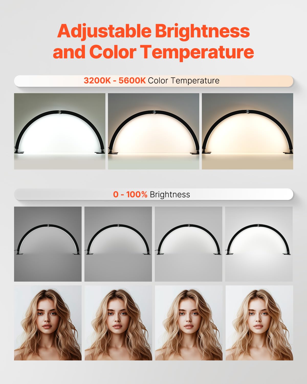 VEVOR Nail Desk Light - 40W Half Moon LED Lamp, Adjustable Brightness & Color, 29 Inch, Black, Model HD-M10X