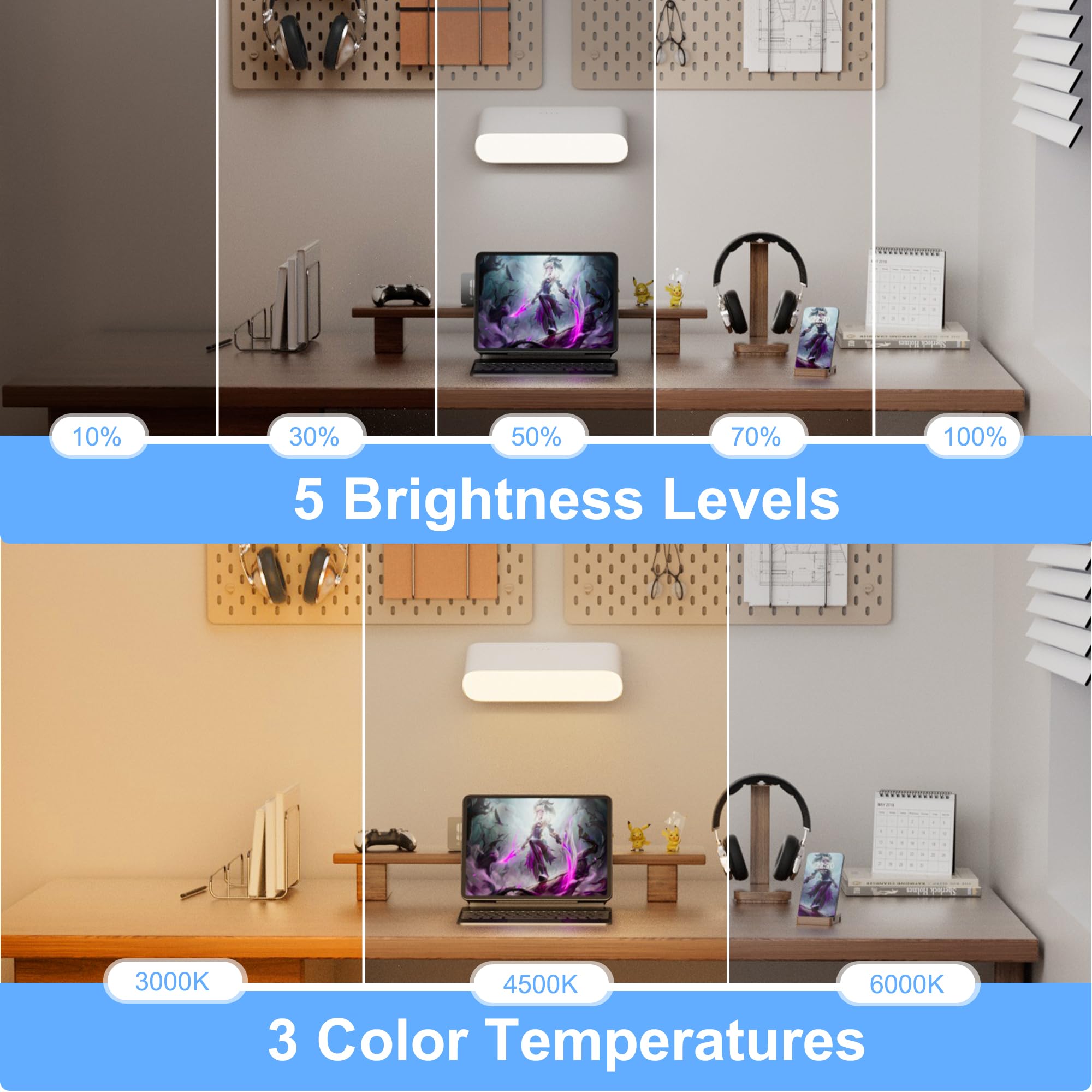 comzler Rechargeable LED Wall Sconce, Touch & Remote Control, 360° Rotate, Dimmable Brightness, White, Model LIGHT001