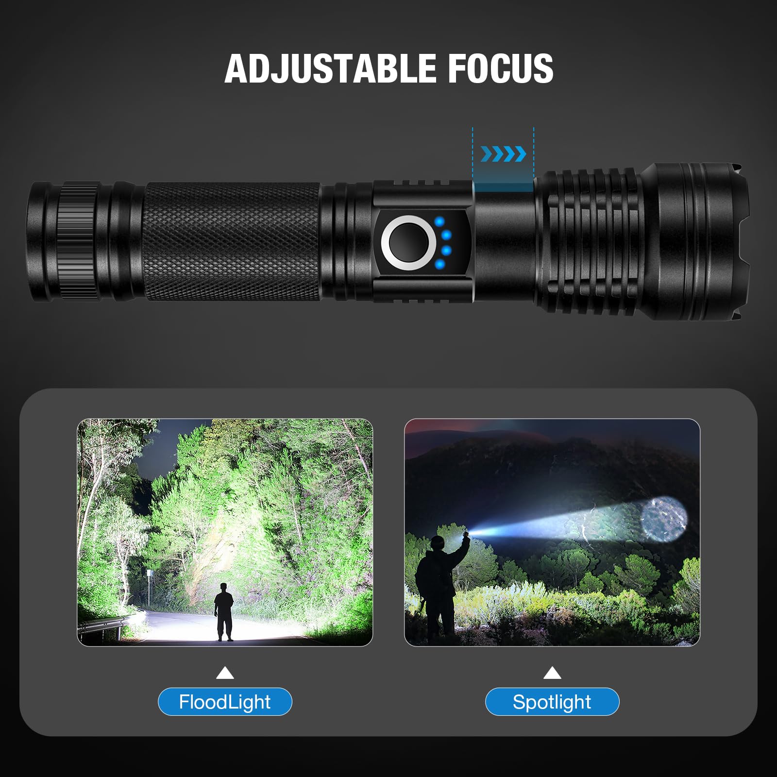 MILAOSHU Rechargeable Flashlights 90000 High Lumens - 2 Pack, LED, 5 Light Modes, IPX7 Waterproof, Black, Model M085