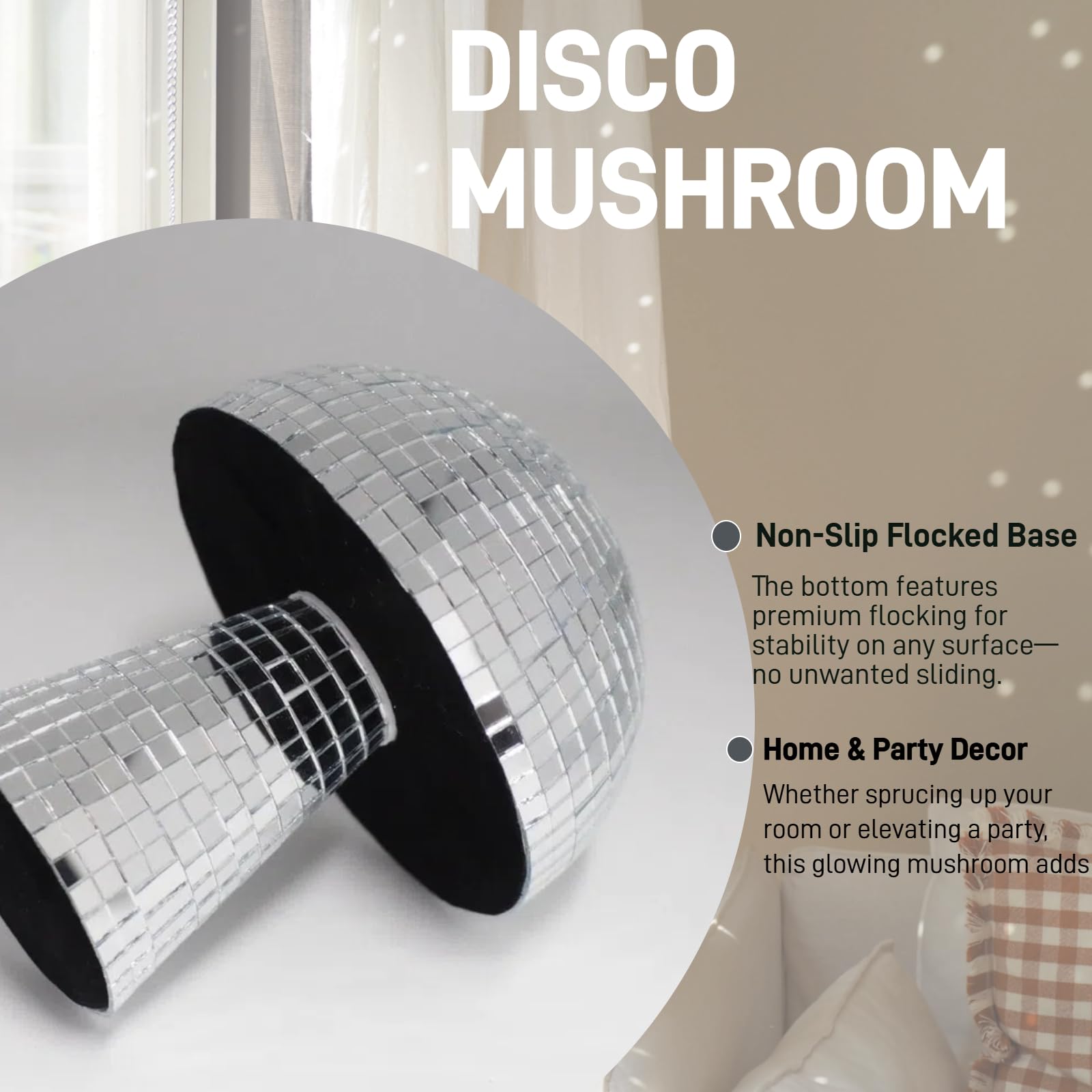 Yeehlmer Creative Mushroom Disco Ball For Party Table Decor Mirror Retro Handmade Disco Ball Mushroom Shape Home Art Decorations Bar Ornaments (Silver  Xs(4.7))