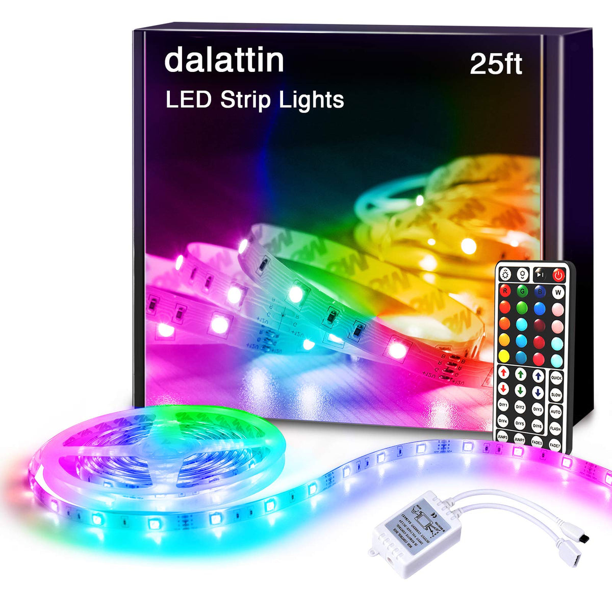 Dalattin Led Lights For Bedroom 25Ft Rgb 5050 Led Strip Lights Color Changing Kit With 44 Keys Remote Controller And 12V Power S