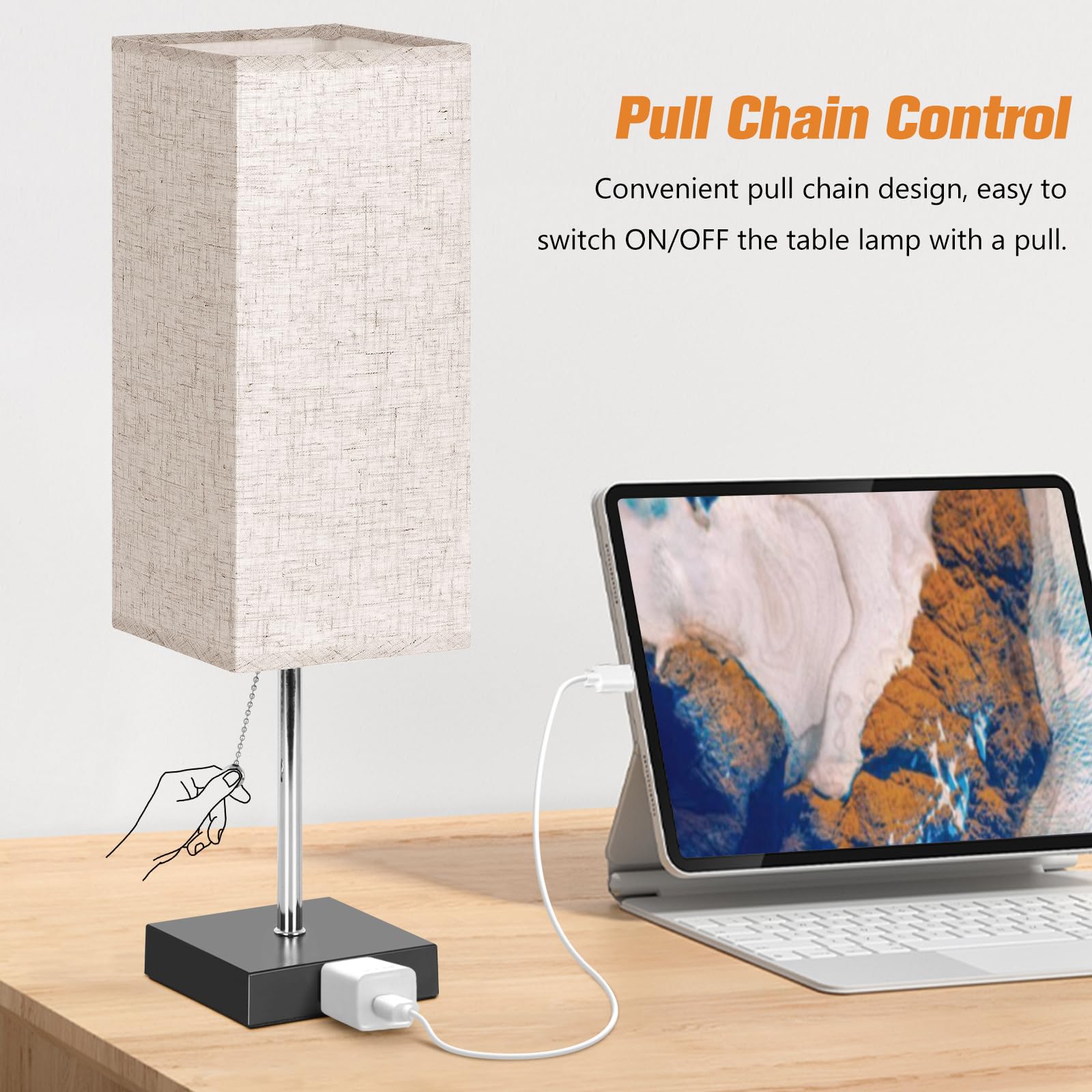 Table Lamp For Bedroom Set Of 2, Bedside Lamps With 3 Color Temperatures Night Light, Lamp For Night Stands With Ac Outlet And S