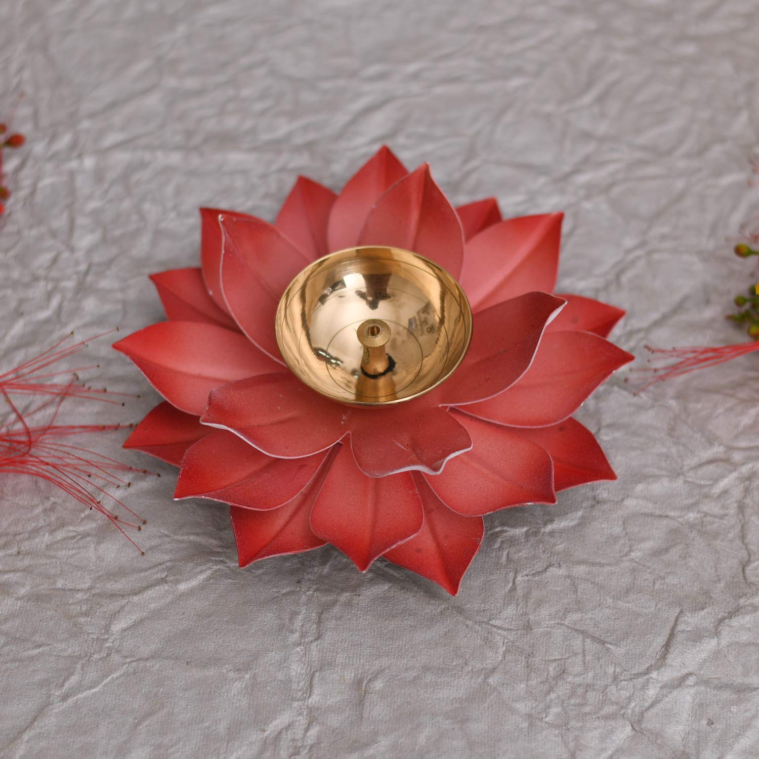 Collectible India Lotus Diya Pooja Oil Lamp - Diwali Home Decoration Items,Large Metal Handpainted Deepak -Home Temple Puja Arti
