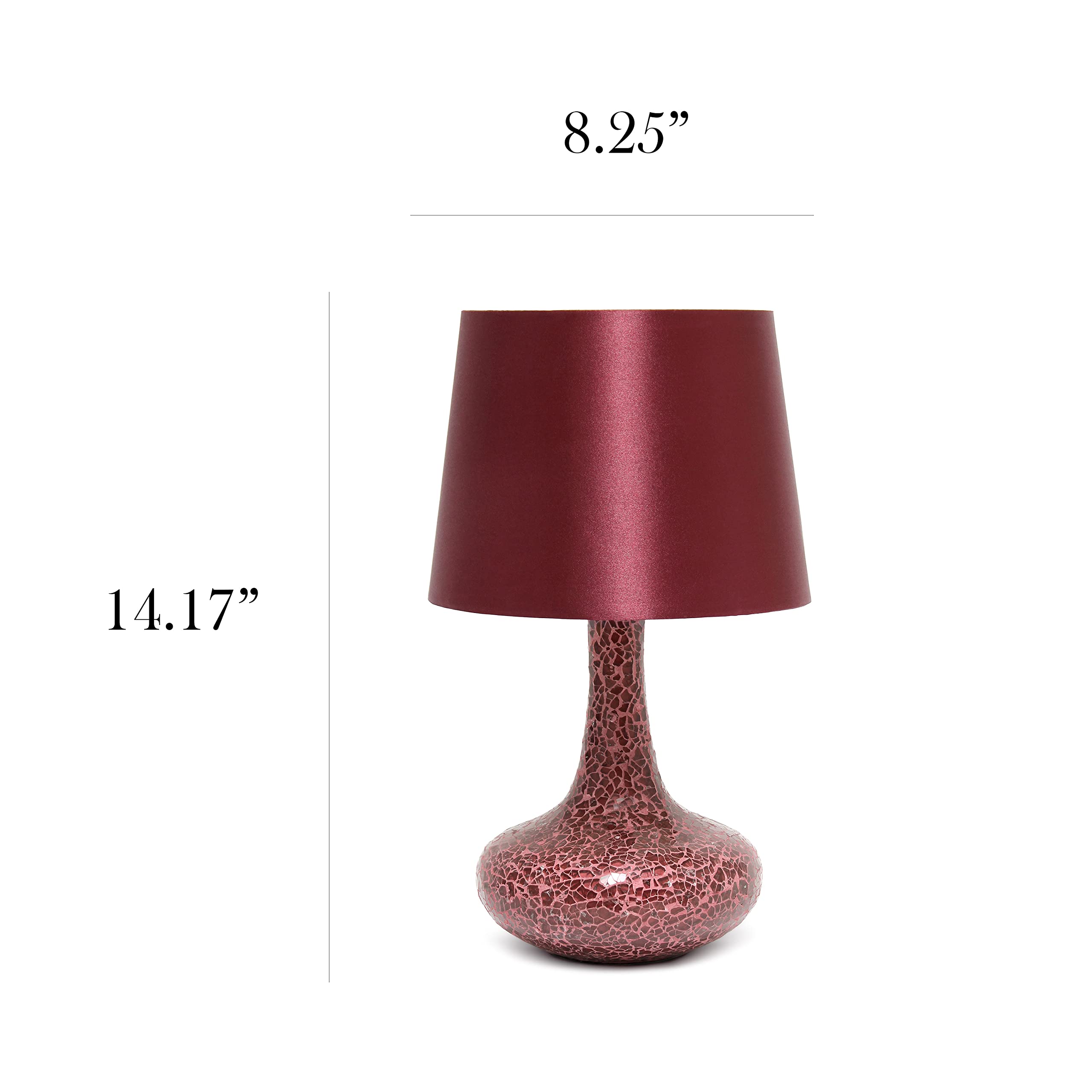 Simple Designs Lt3039-Red 14.17” Contemporary Mosaic Tiled Glass Genie Standard Table Lamp With Matching Fabric Shade For Home Décor, Bedroom, Living Room, Foyer, Office, Red