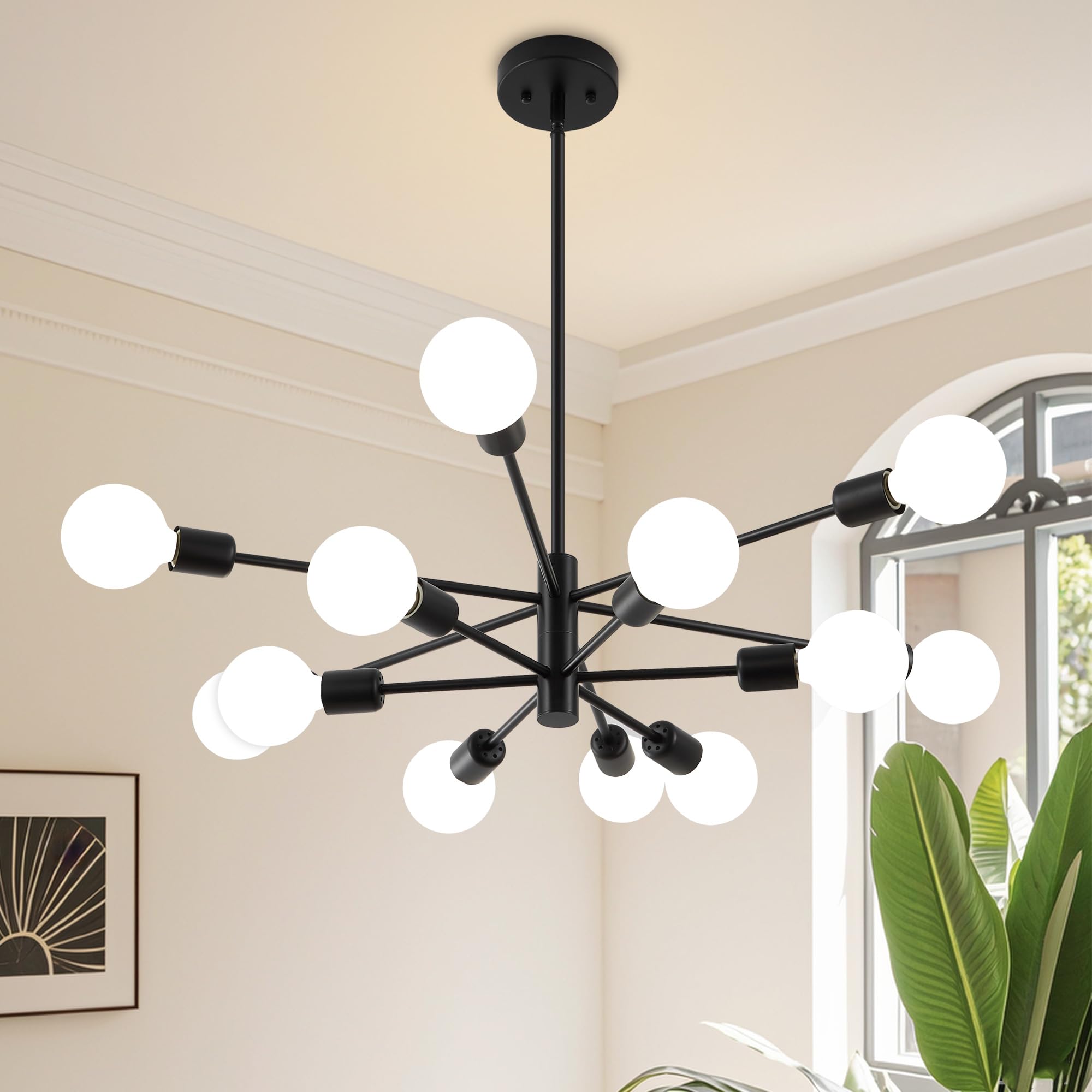 Deyidn Sputnik Chandelier, 12-Light Metal Ceiling Fixture, Black Modern Design for Living Room, Kitchen, Bedroom, Dining Room