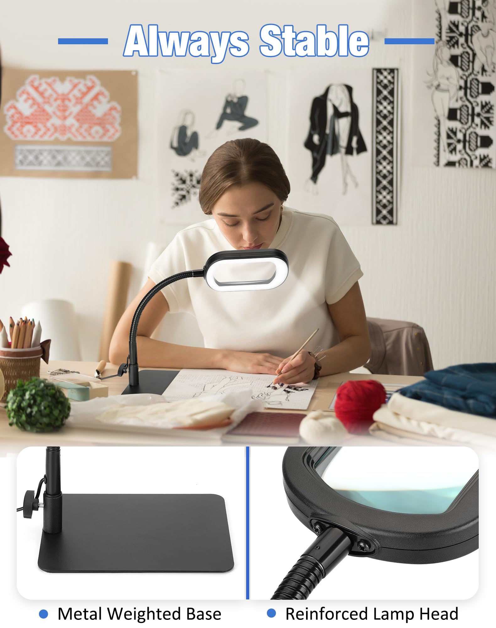 Ivmaie 10X Magnifying Glass With Light And Stand Led Magnifier With Light Hands Free Lighted Magnifying Desk Lamp Dimmable For C