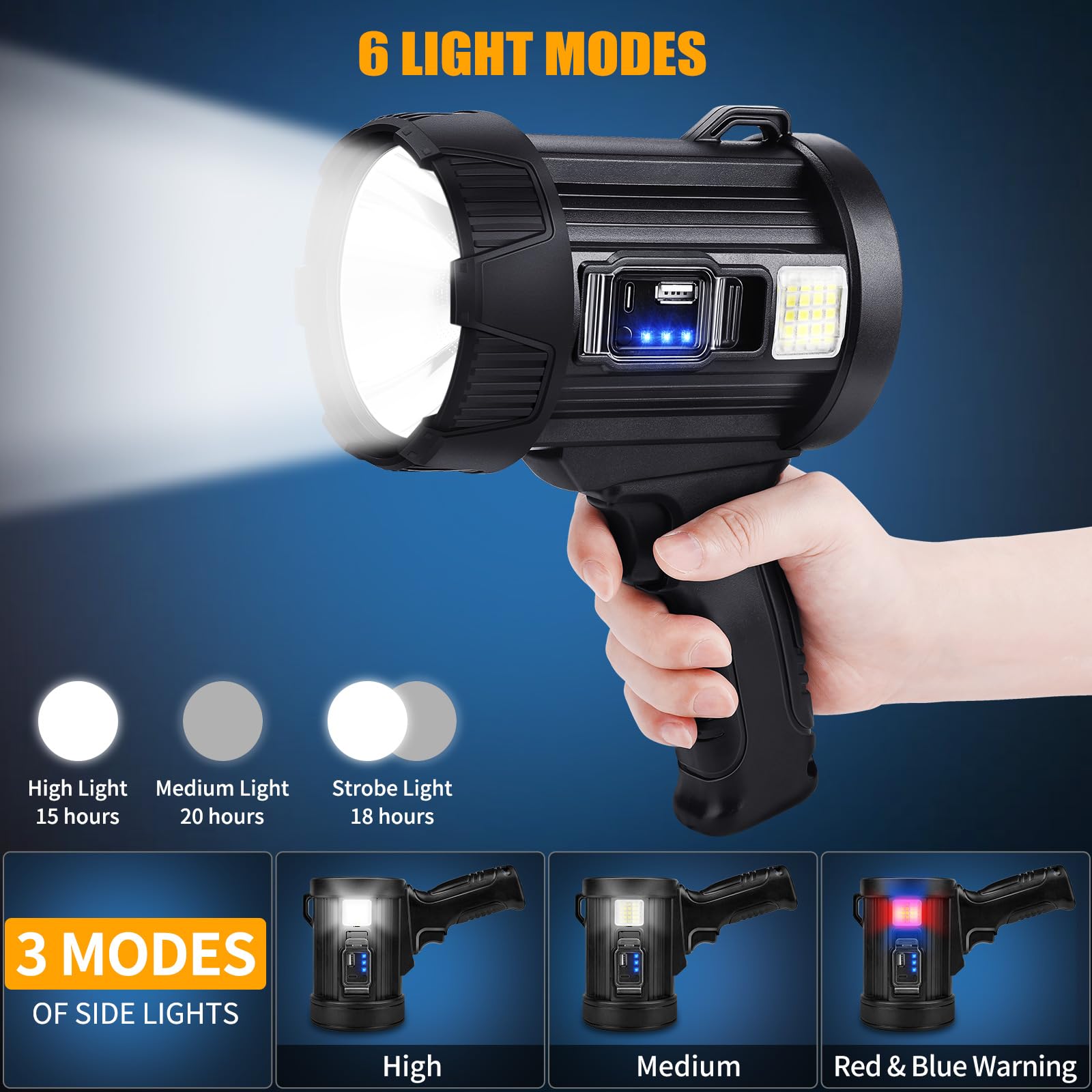 Rechargeable Spotlight, 1000000 Lumens Bright Led Spotlight Flashlight, Long Running Spot Light Searchlight, Outdoor Handheld Sp