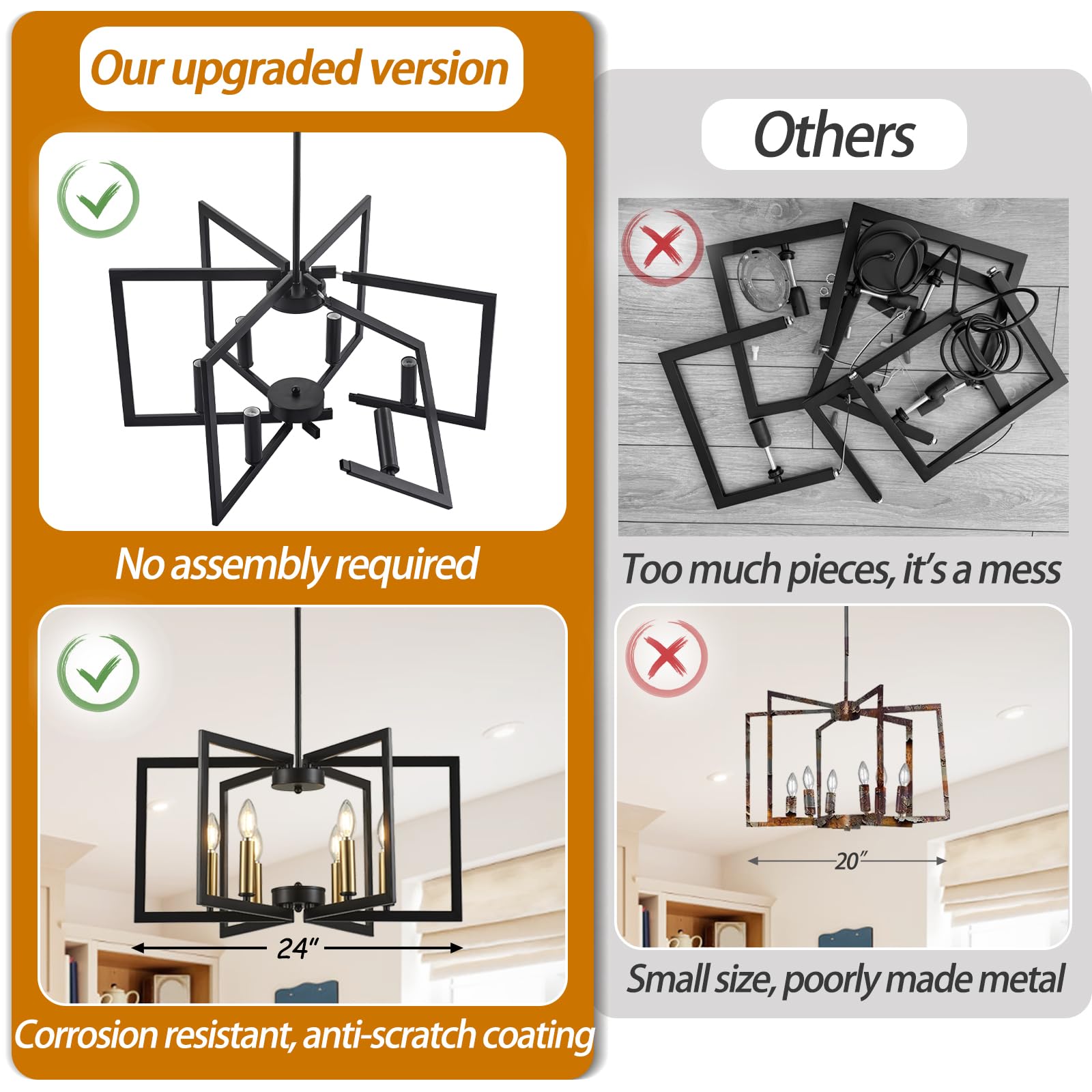 LOFTPLUS 6-Light Black Chandelier - Modern Farmhouse Metal Fixture for Dining Room and Entryway