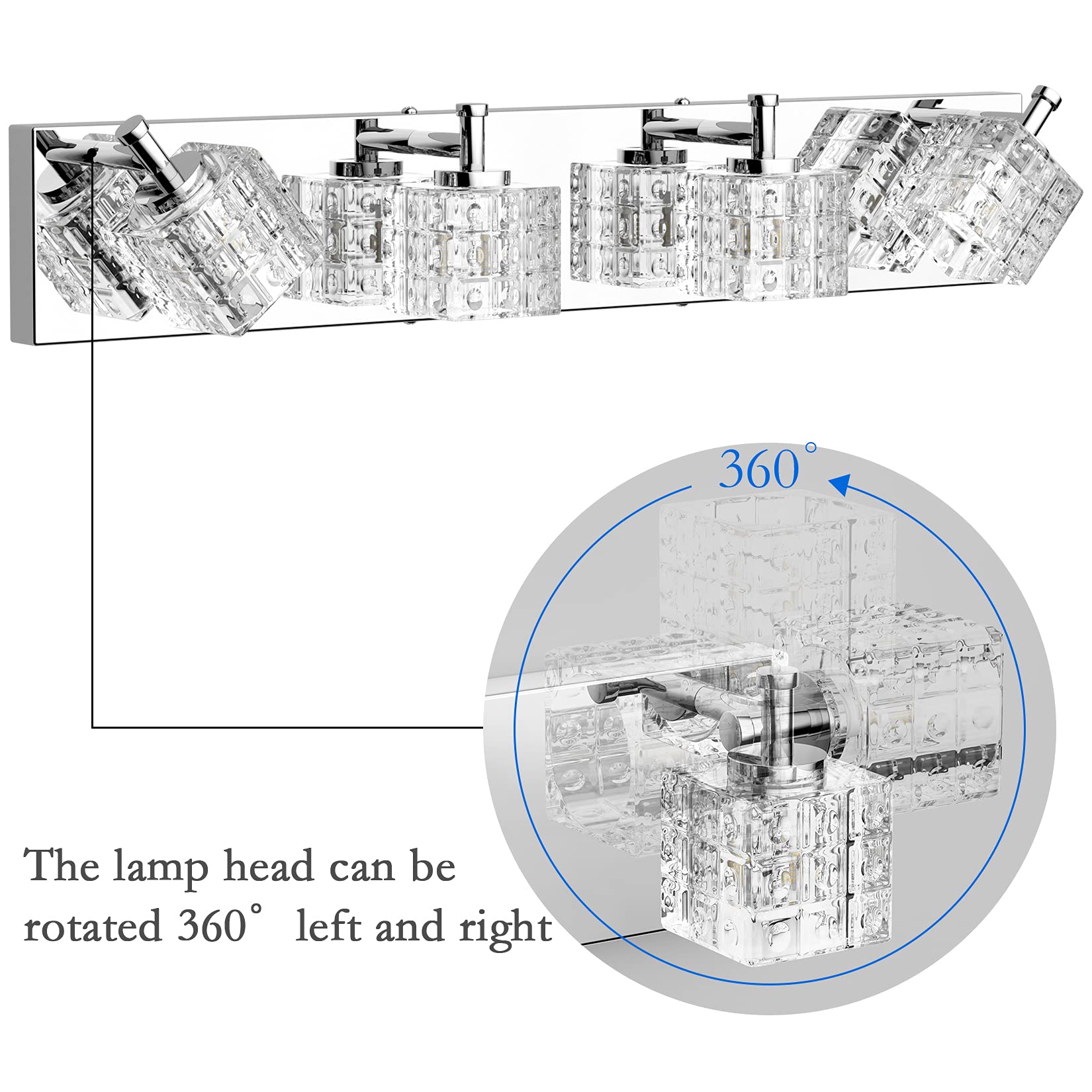 Ralbay Modern LED Vanity Lights - 4 Light Chrome Bathroom Fixture, 26 Inch, Stainless Steel, Model 9822ralbay