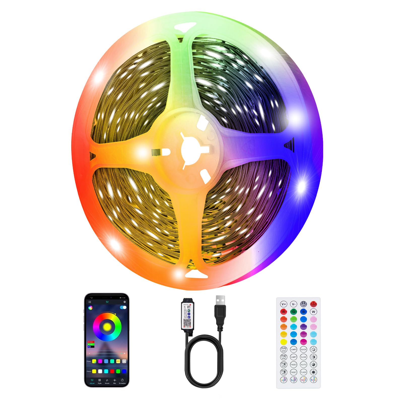 TK99SW LED Strip Lights for Bedroom, 32.8ft Smart RGB Music Sync Bluetooth App & Remote Control, USB-Powered LED Strip Lights fo