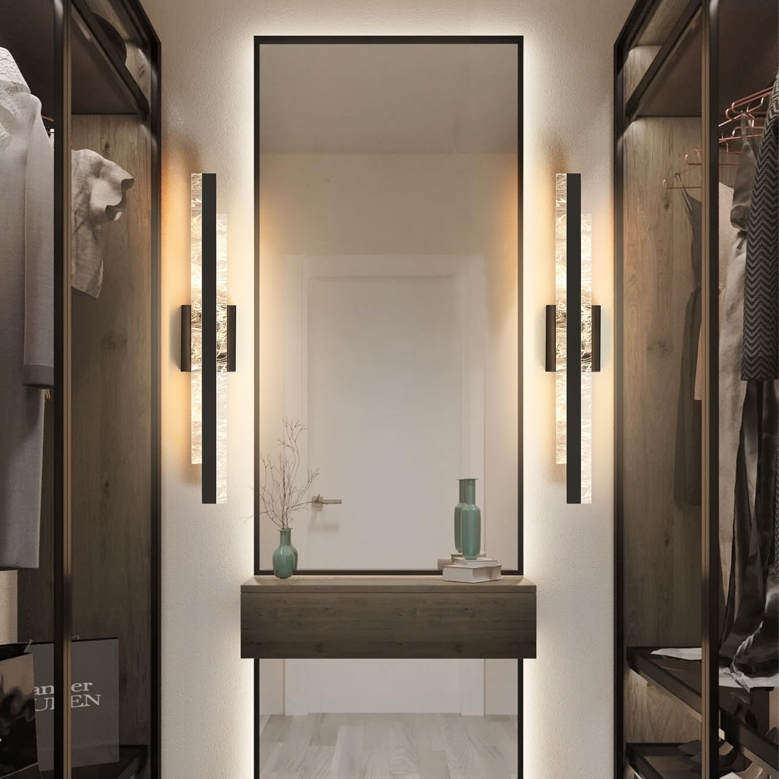 HAHZT Modern Bathroom Vanity Light - 27" Matte Black Dimmable LED Wall Sconce for Mirror, 28W, Metal, Model 8075WL