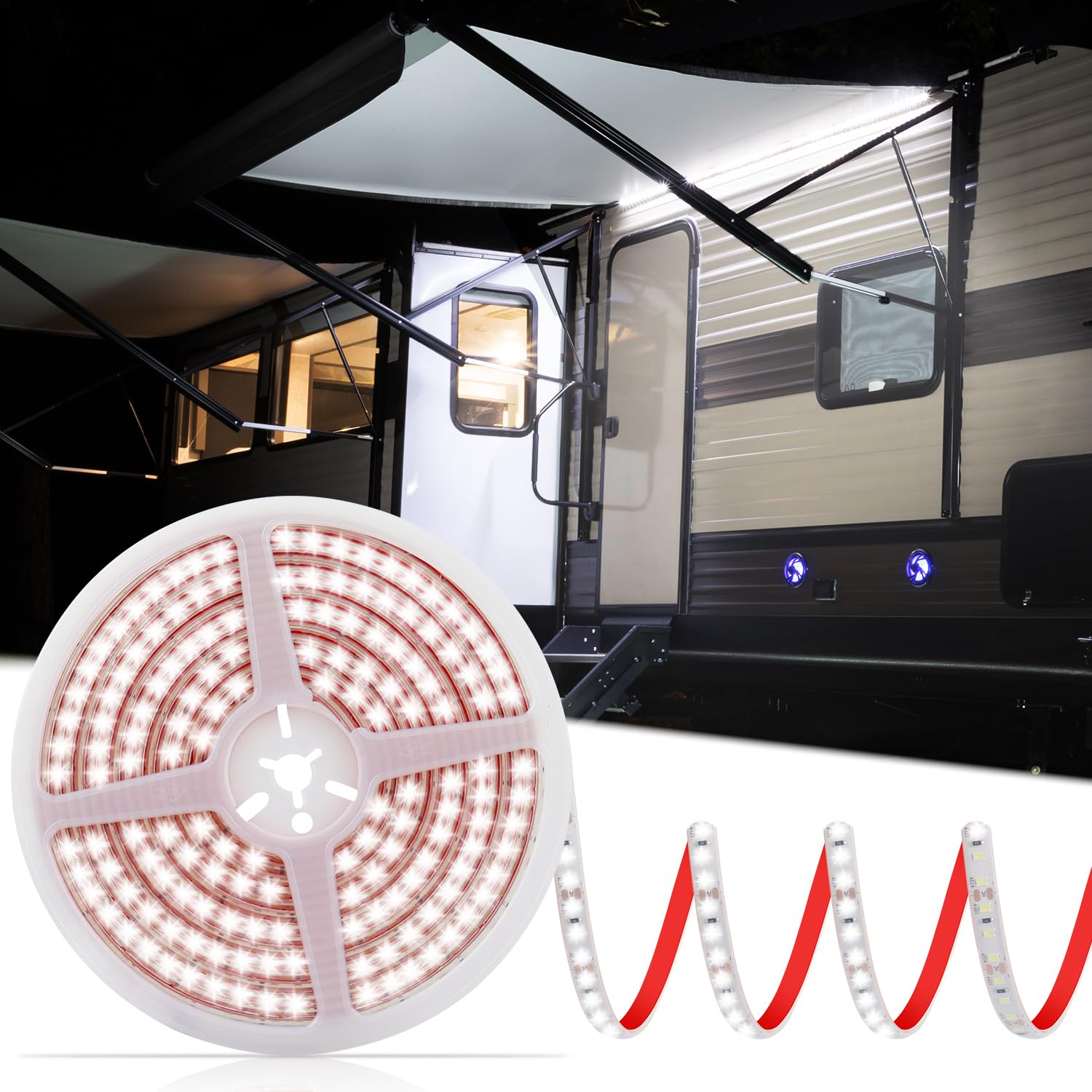 CCBASEBALL 20FT RV Awning Lights  IP68 Waterproof Camper Awning Lights  12v White Rv Led Band Lighting for Motorhome Travel Travel Trailers  Camper  Food Trucks