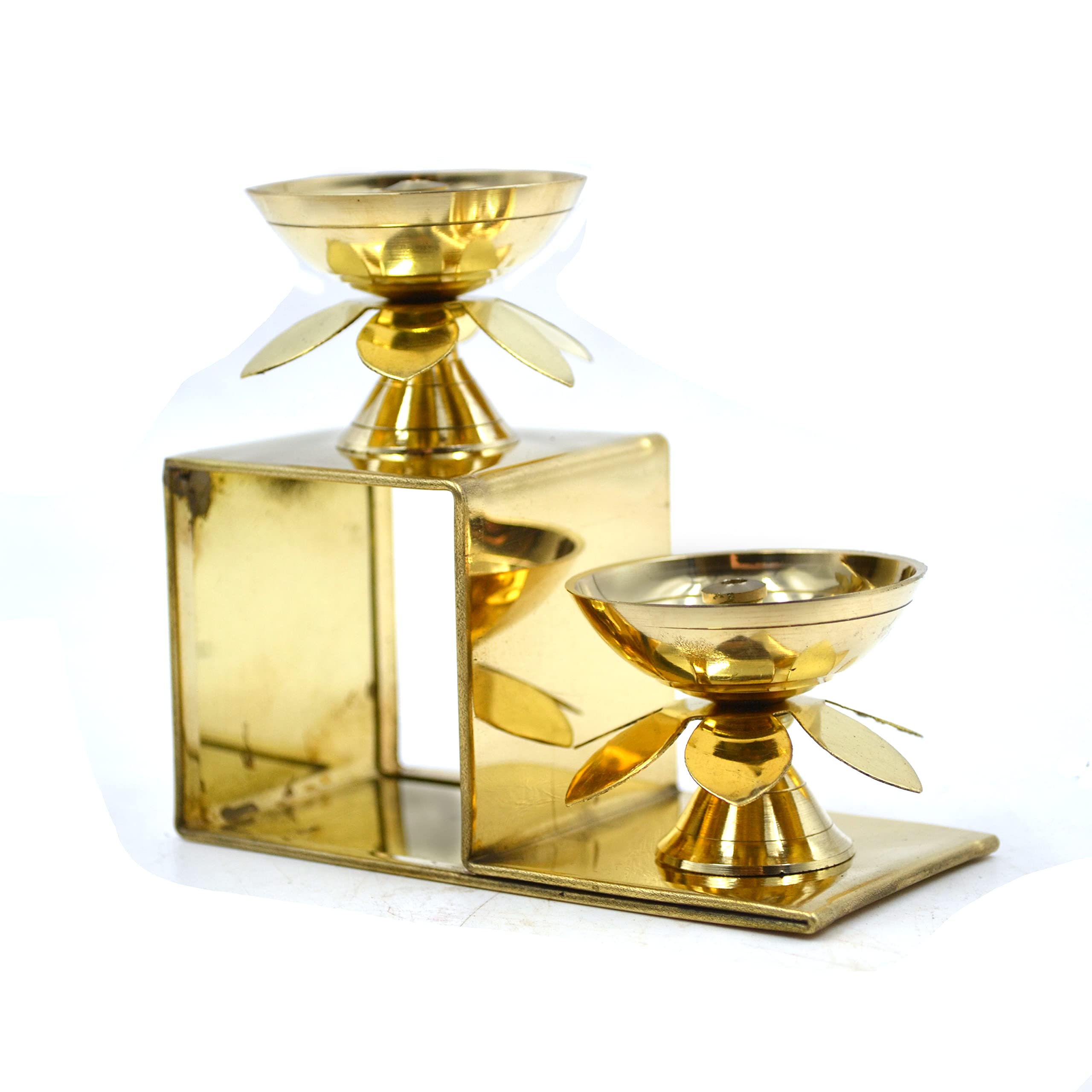 CraftVatika Brass Lotus Diya Oil Puja Lamp Piller Stand 2 Step Diya for Home Temple Pooja Articles Decor Gift (Quantity 1)