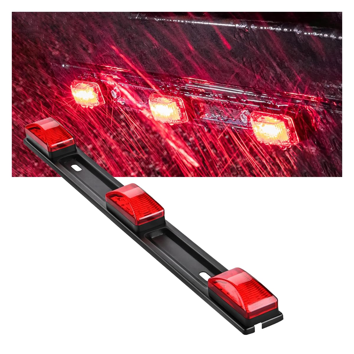 Glsowee Car Trailer Tail Light Bar, 3-Light 9 Led Gap Identification Marker Light Strip With Stainless Steel Bracket, Identifica