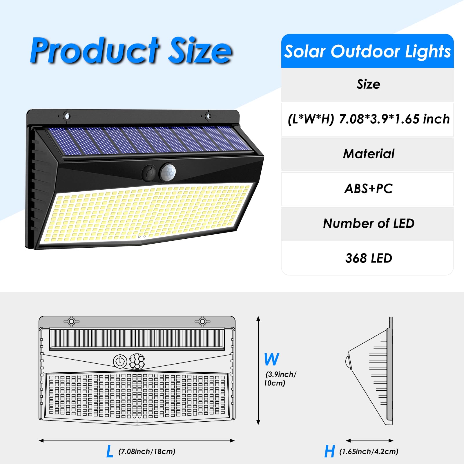 368 Led Solar Lights Outdoor Motion Sensor, Solar Fence With 3 Lighting Modes, Powered Security Waterproof For Outside Yard Wall