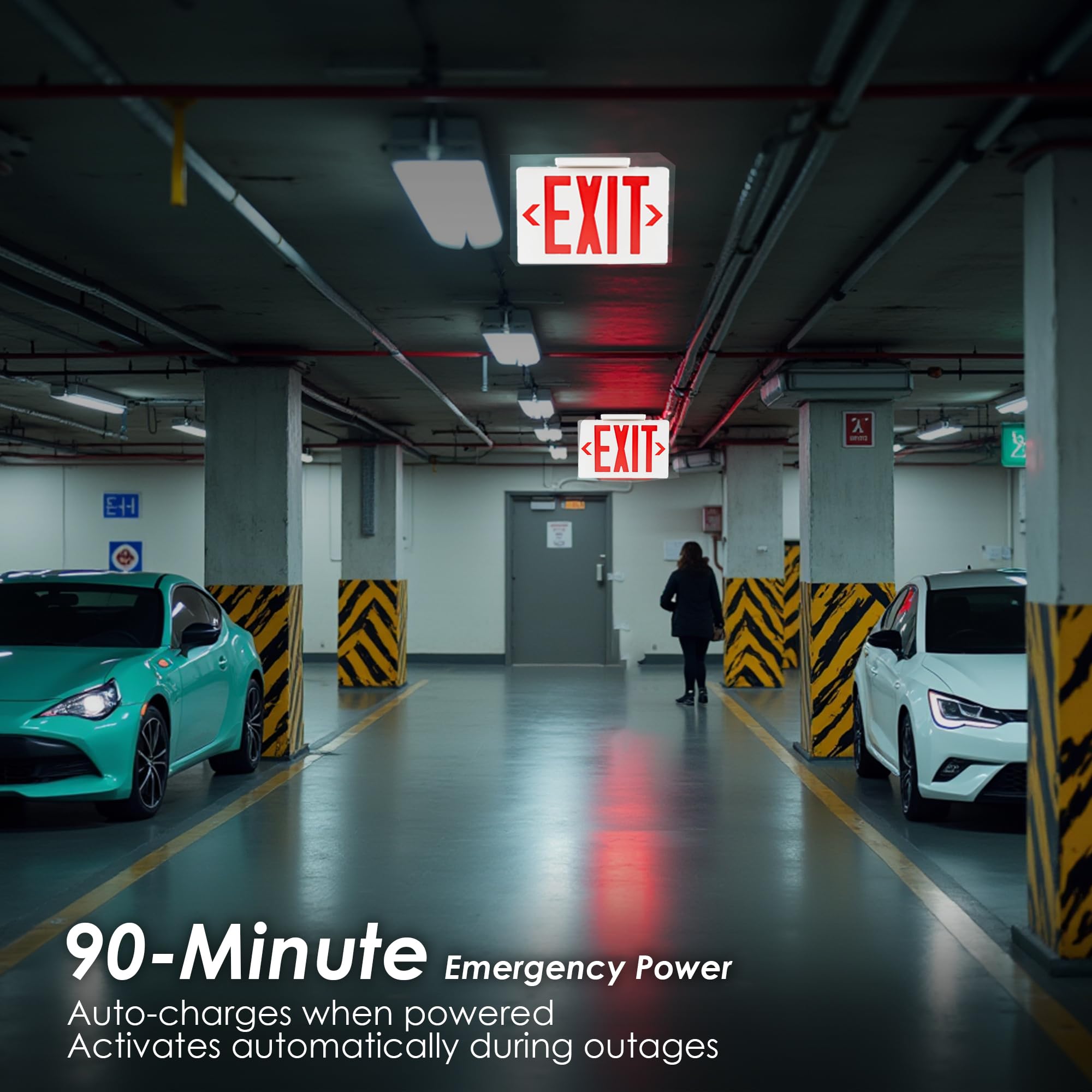 Gruenlich Led Exit Sign, Emergency Light With Double Face And Back Up Batteries- Us Standard Red Letter Exit, Ul 924 Qualified, 120/277 Voltage, 4-Pack