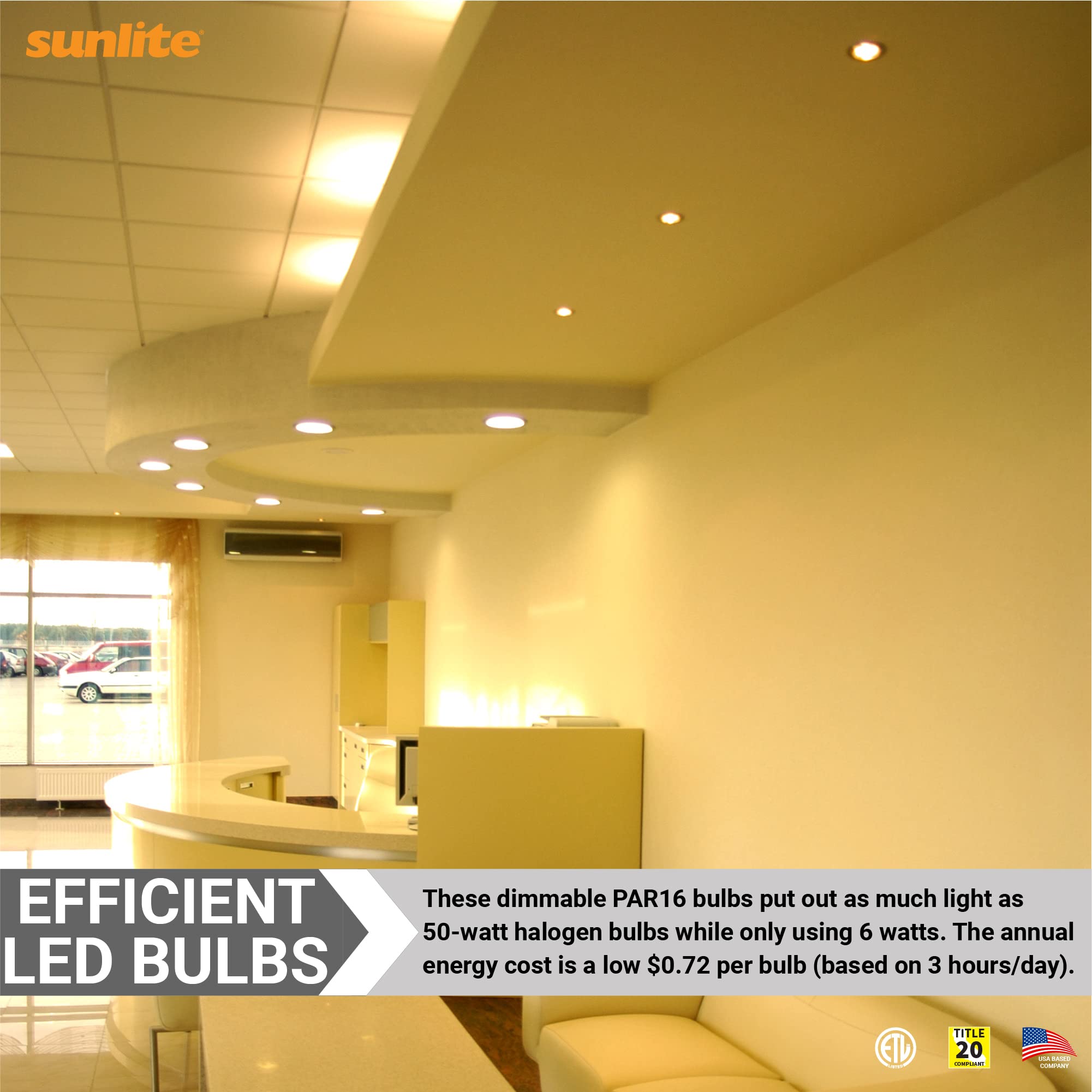 Sunlite Led Par16 Short Neck Recessed Flood Light Bulb 6-Watt, (50W Halogen Replacement), 500 Lumens, Medium E26 Base, Dimmable,