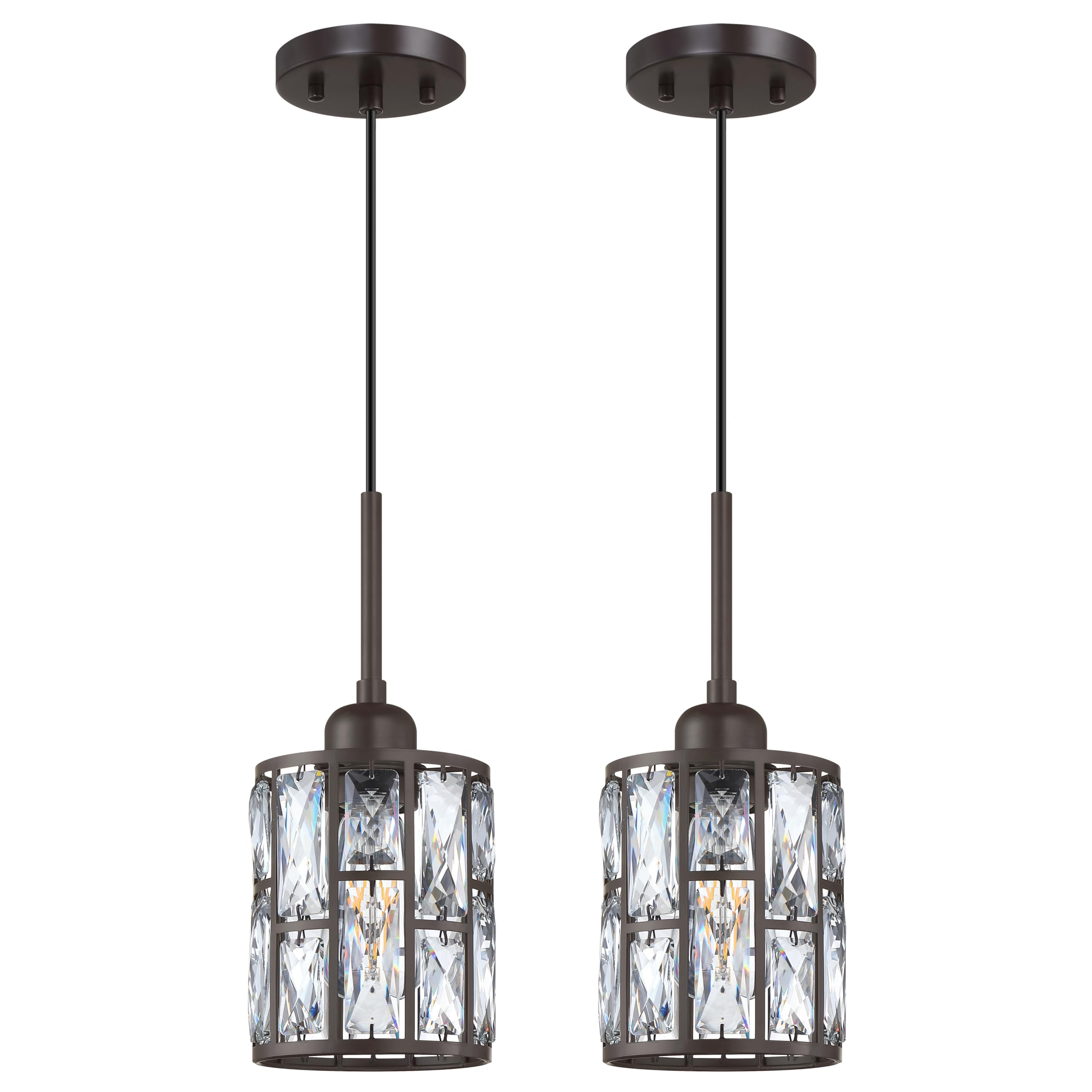 Dolaimy House 2 Pack Pendant Light Fixture, 6.3in Crystal Plate, Oil Rubbed Bronze, Modern Design for Bar, Dining Room, Living Room