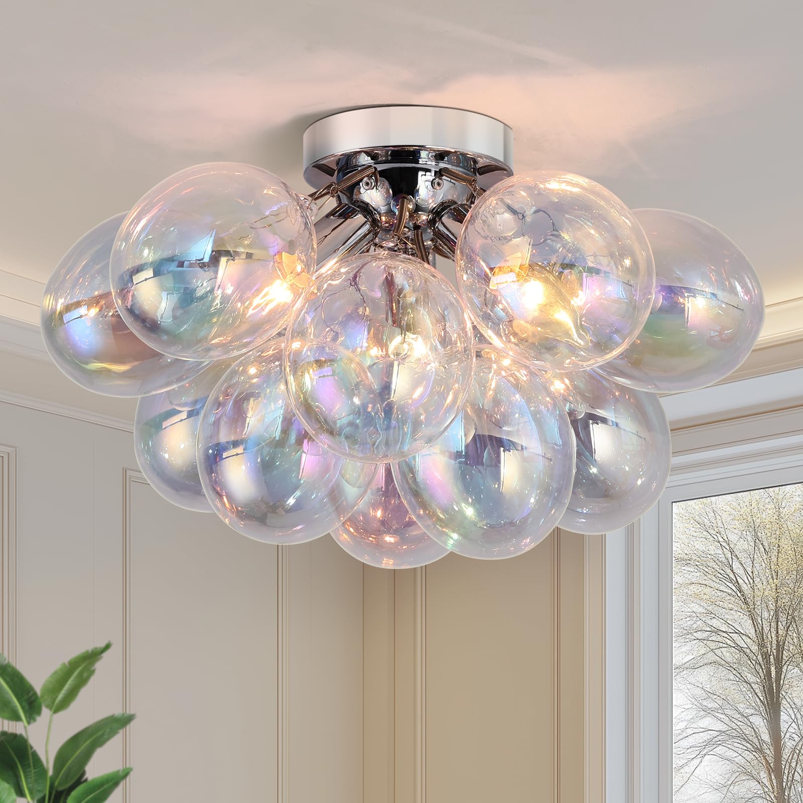 Goyeel Glass Bubble Chandelier Lighting Colorful Bedroom Ceiling Light Chandelier Modern Mid Century Light Fixtures Ceiling Mount Flush Mounts With 13 Globe For Kid Room Girls Room Foyer Living Room